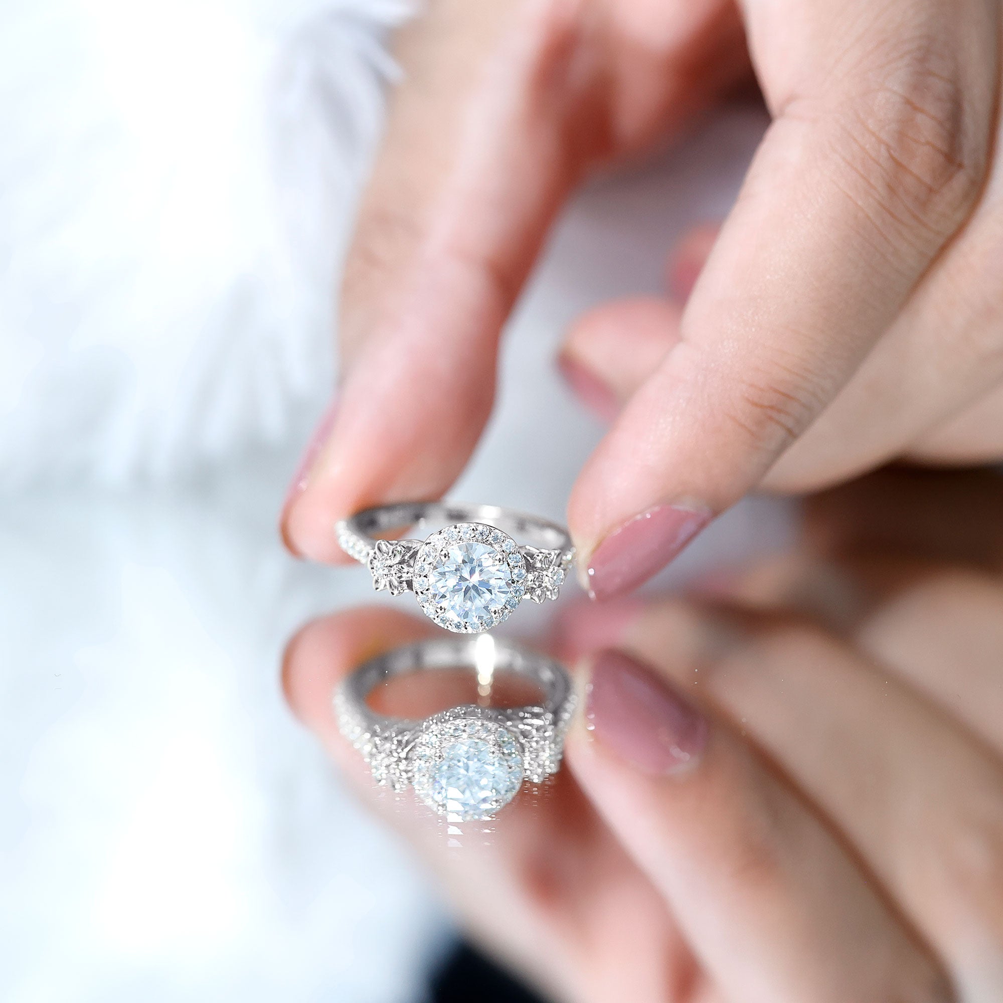 Certified 1 Carat Moissanite Floral Engagement Ring for Women D-VS1 - Rosec Jewels