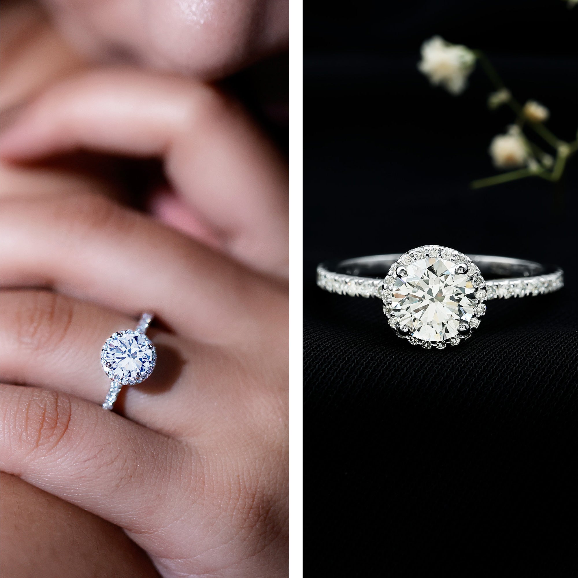 Certified Moissanite Halo Engagement Ring for Her D-VS1 - Rosec Jewels