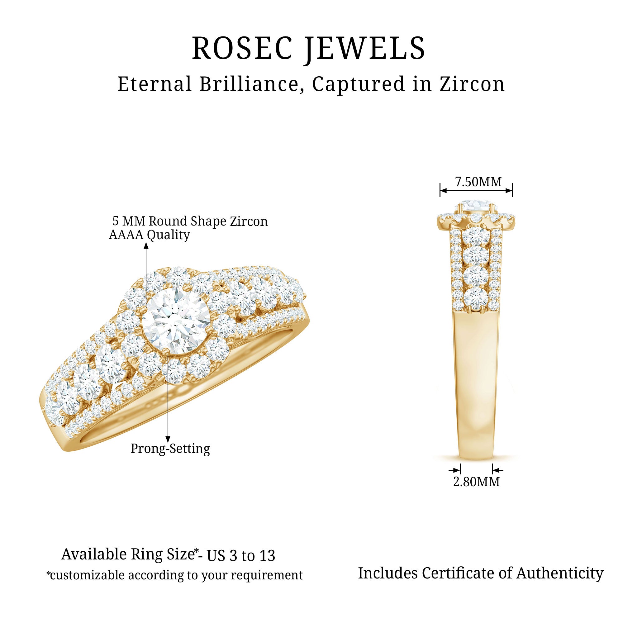 1.50 CT Zircon Statement Engagement Ring AAAA - Rosec Jewels