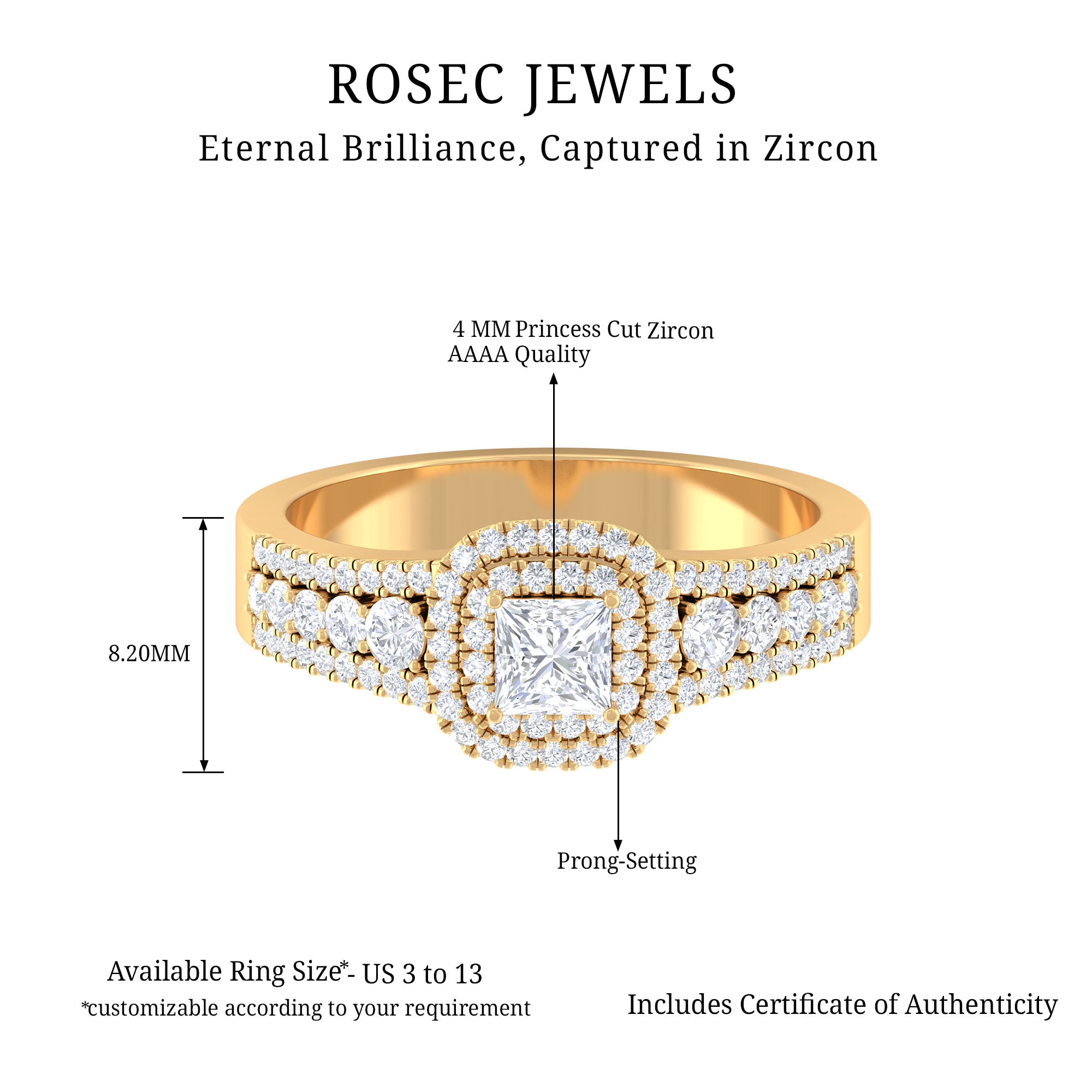 Zircon Double Halo Engagement Ring AAAA - Rosec Jewels