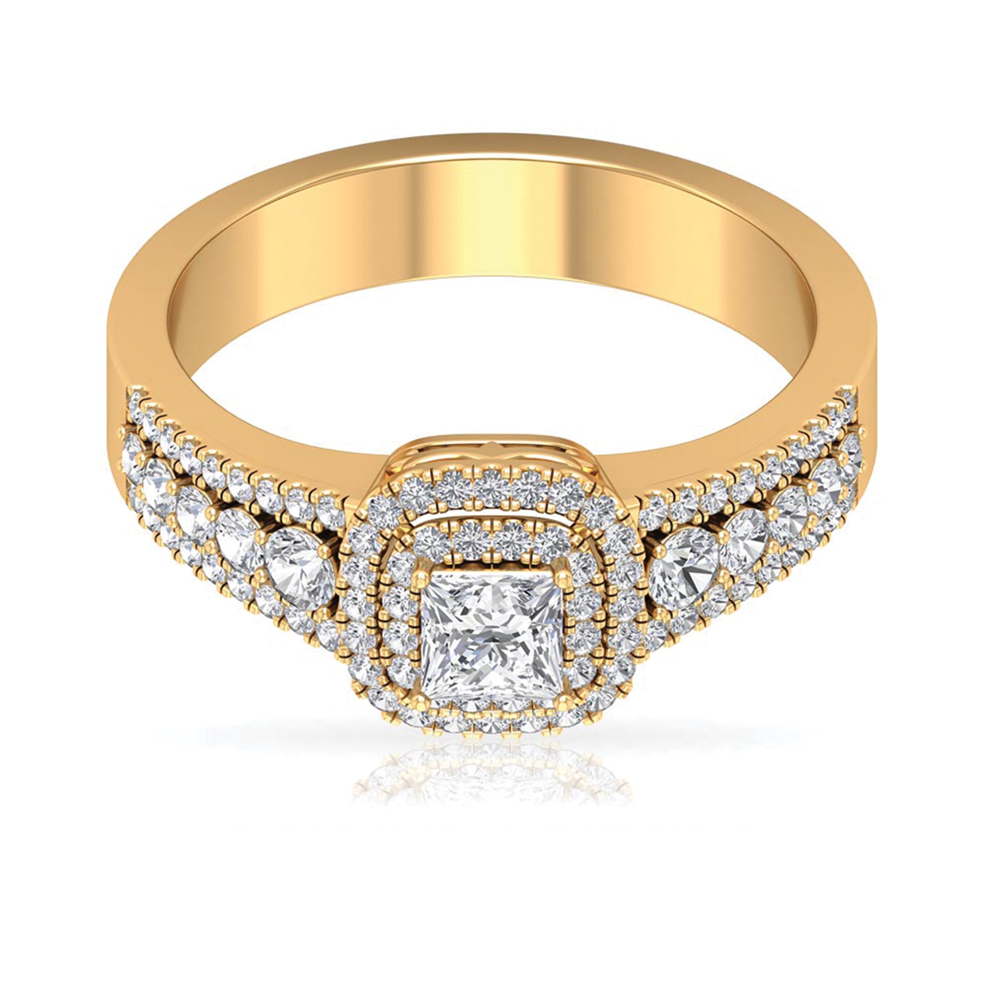 Zircon Double Halo Engagement Ring Zircon - ( AAAA ) - Quality - Rosec Jewels