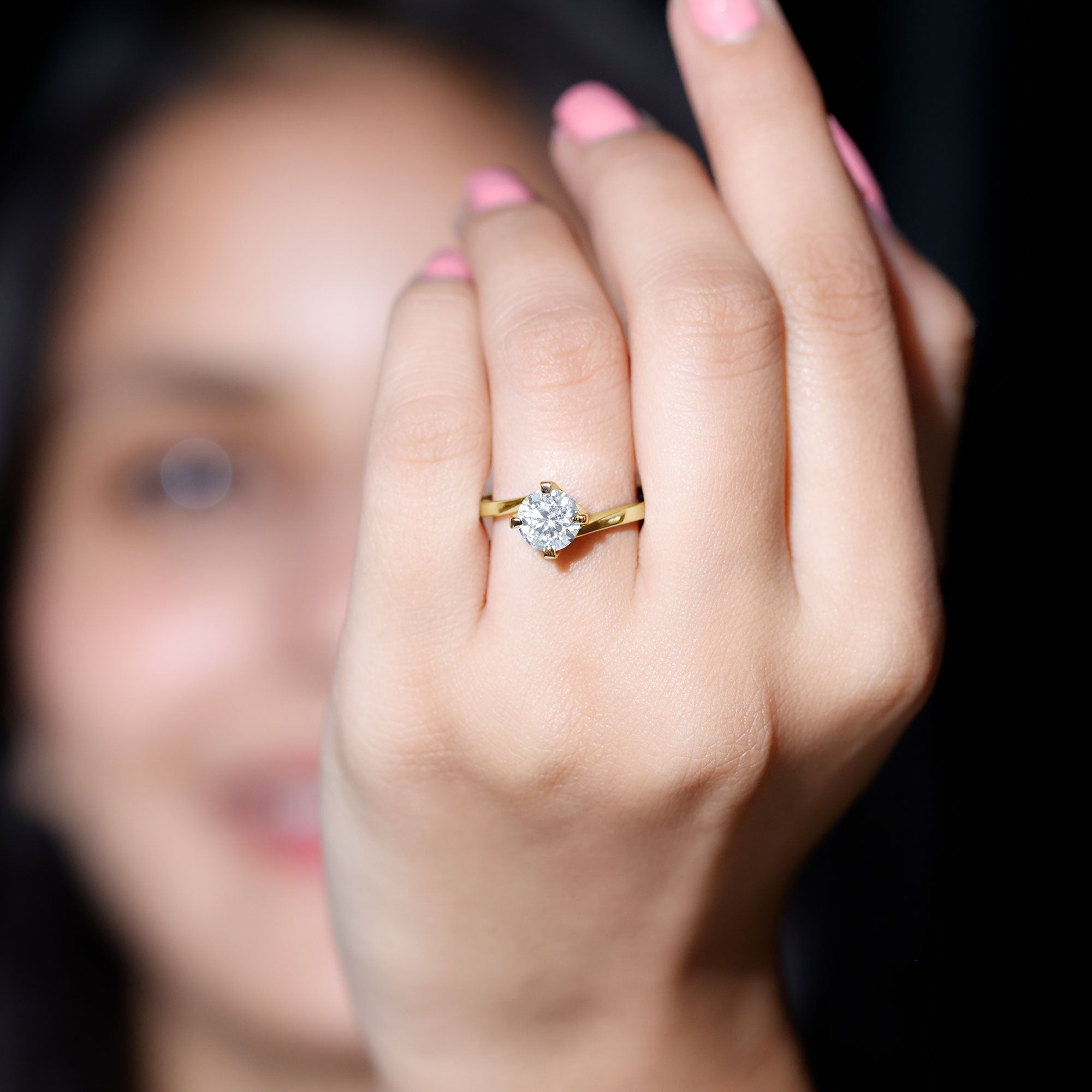 Certified Moissanite Solitaire Engagement Ring in Bypass Shank D-VS1 - Rosec Jewels
