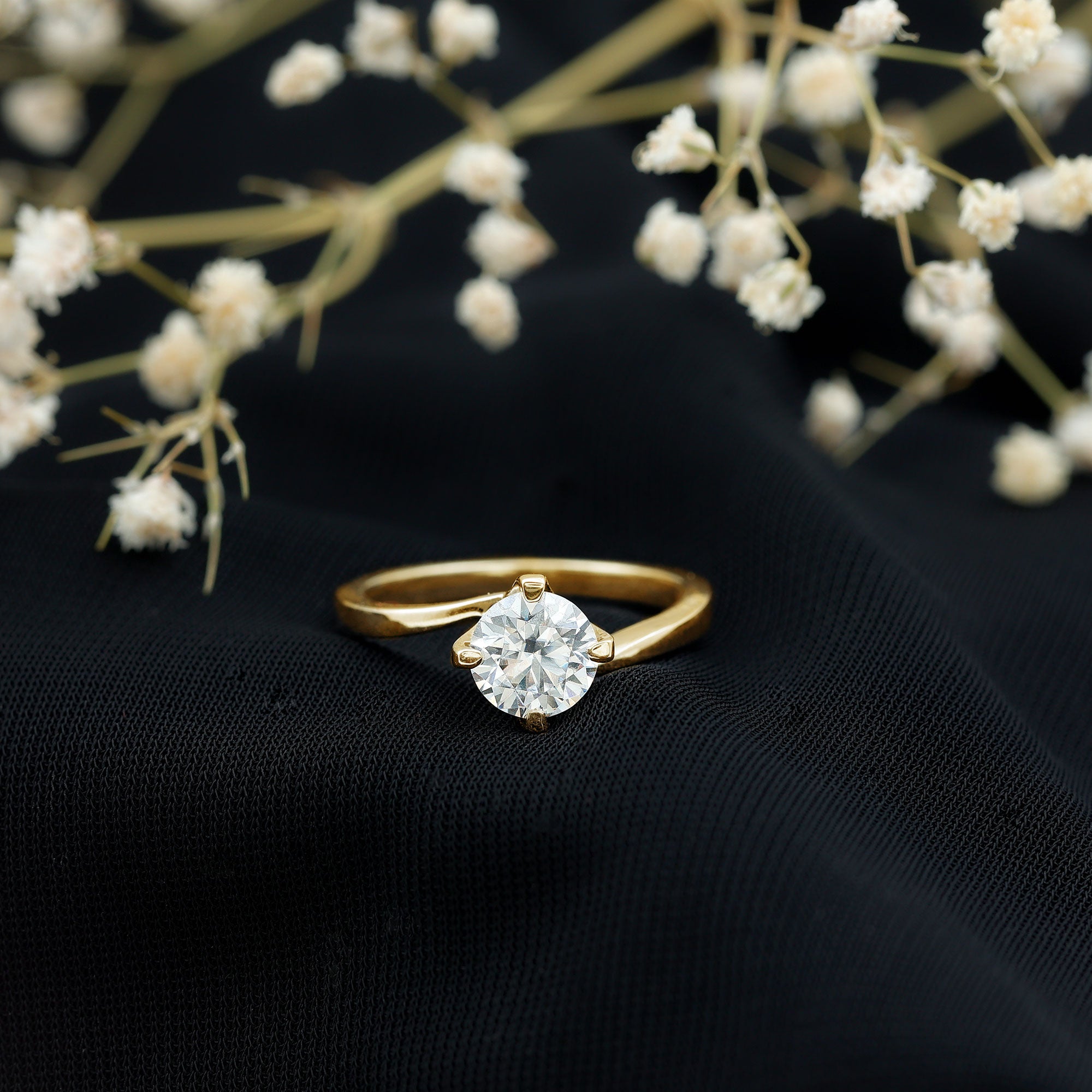 Certified Moissanite Solitaire Engagement Ring in Bypass Shank D-VS1 - Rosec Jewels