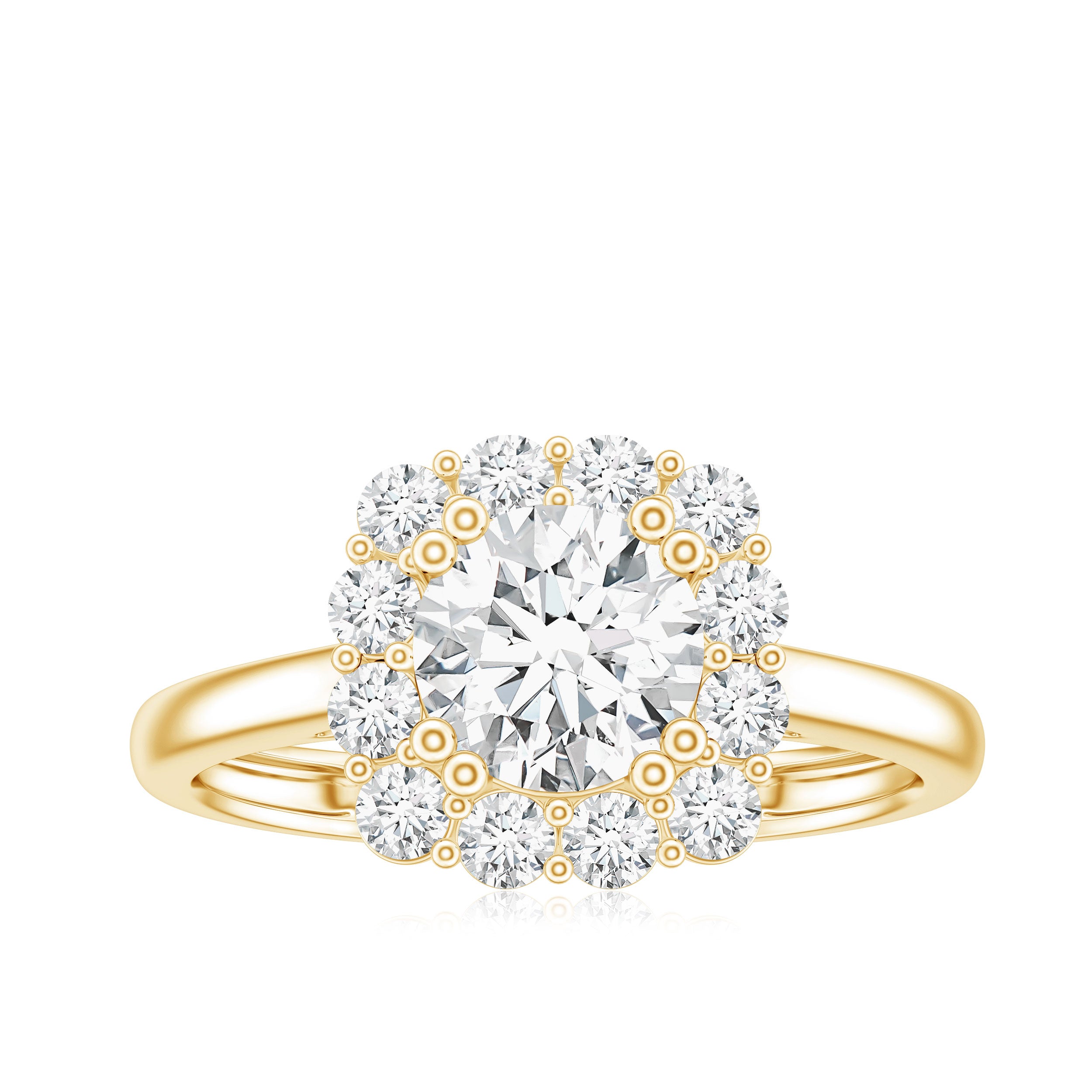 Classic Moissanite Halo Engagement Ring in Double Prong Setting D-VS1 - Rosec Jewels