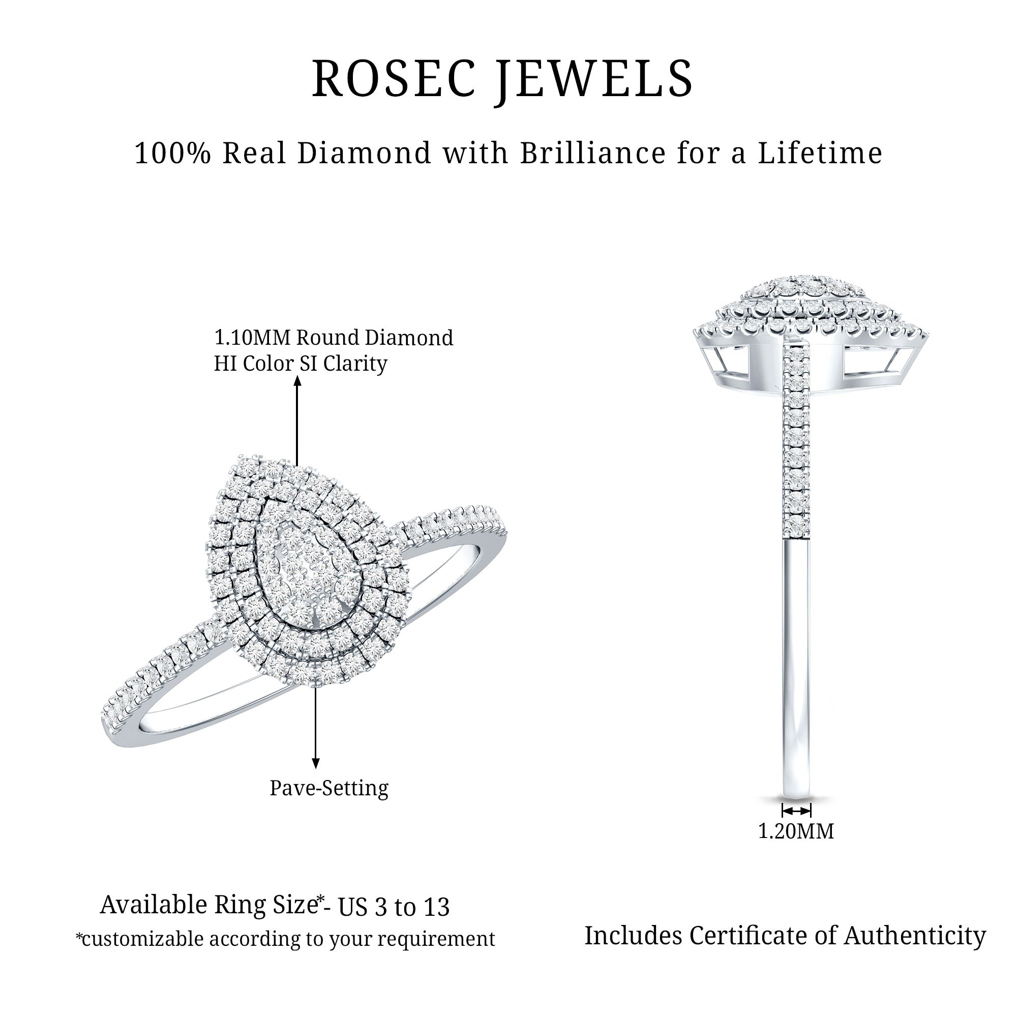 Diamond Pear Shaped Engagement Ring Natural - ( HI-SI ) - Rosec Jewels