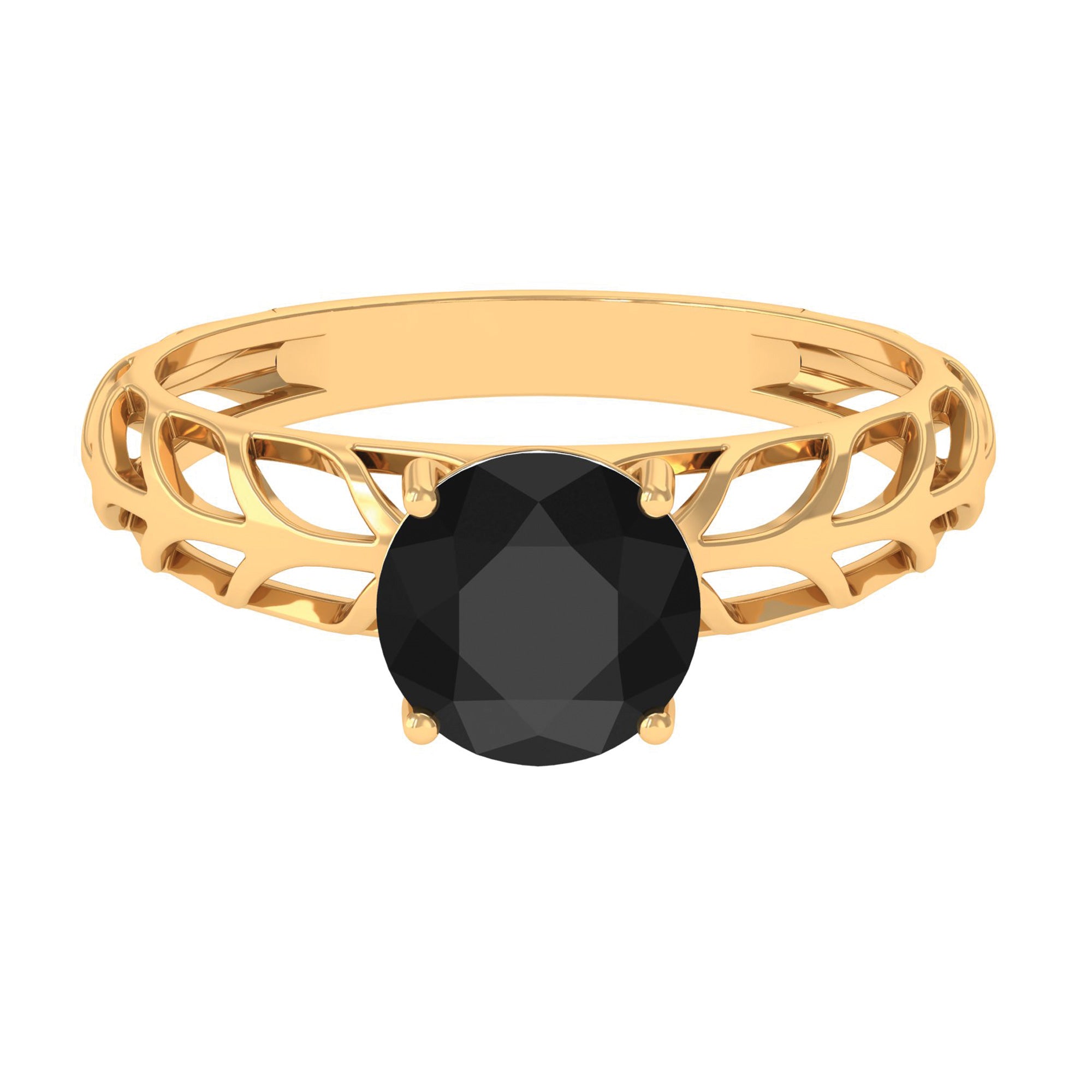 Round Lab Grown Black Diamond Solitaire Ring Lab Created Black Diamond - ( AAAA ) - Quality - Rosec Jewels
