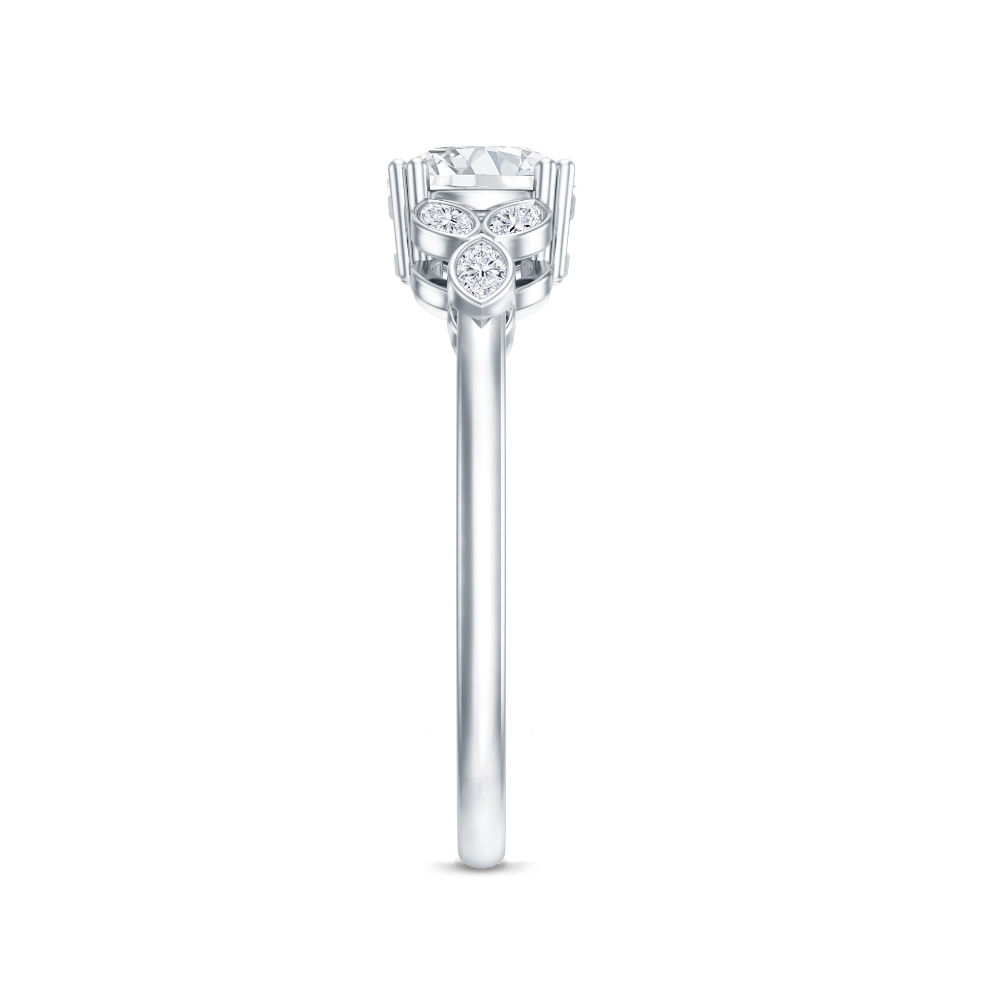 Certified Moissanite Solitaire Engagement Ring with Trio D-VS1 - Rosec Jewels