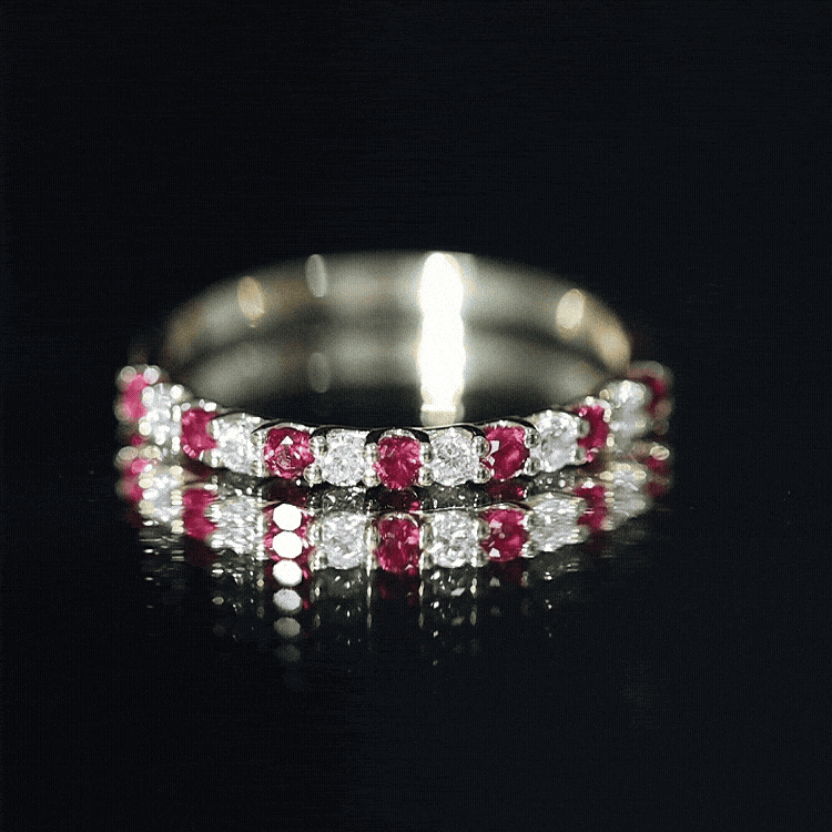 Lab Created Ruby and Diamond Stackable Band Ring AAAA - Rosec Jewels