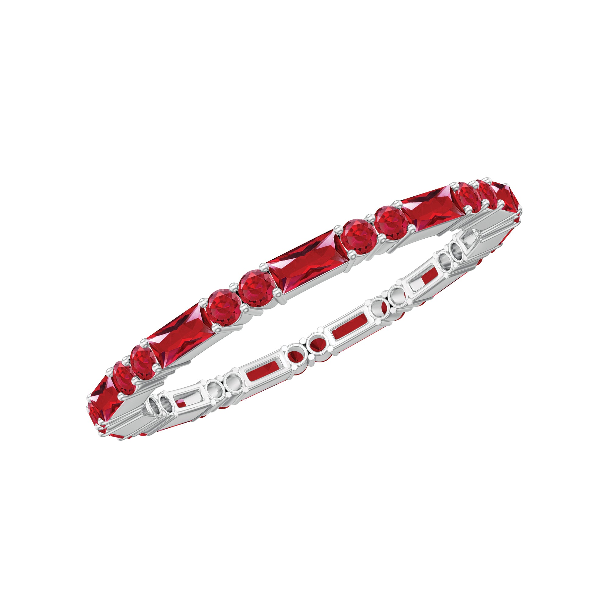 1 CT Baguette and Round Created Ruby Full Eternity Ring AAAA - Rosec Jewels