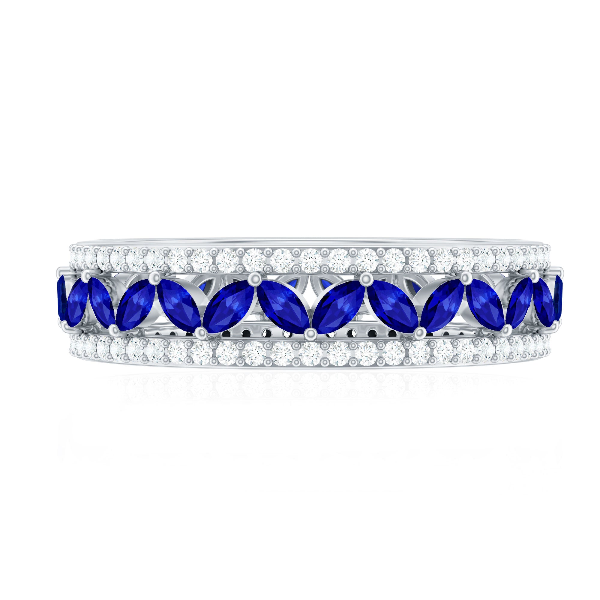 1.25 CT Elegant Created Blue Sapphire and Diamond Wedding Band Ring AAAA - Rosec Jewels
