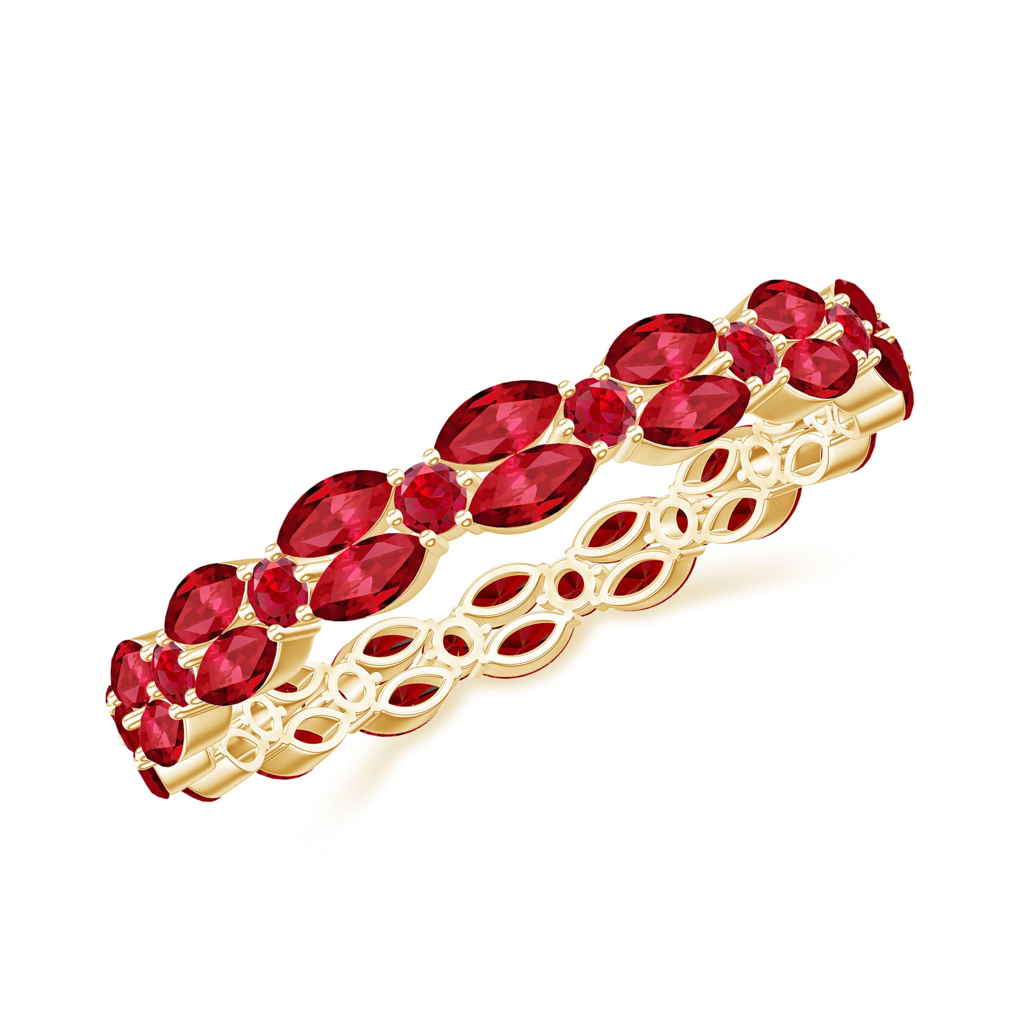 Rosec Jewels-Marquise and Round Cut Created Ruby Contemporary Eternity Ring