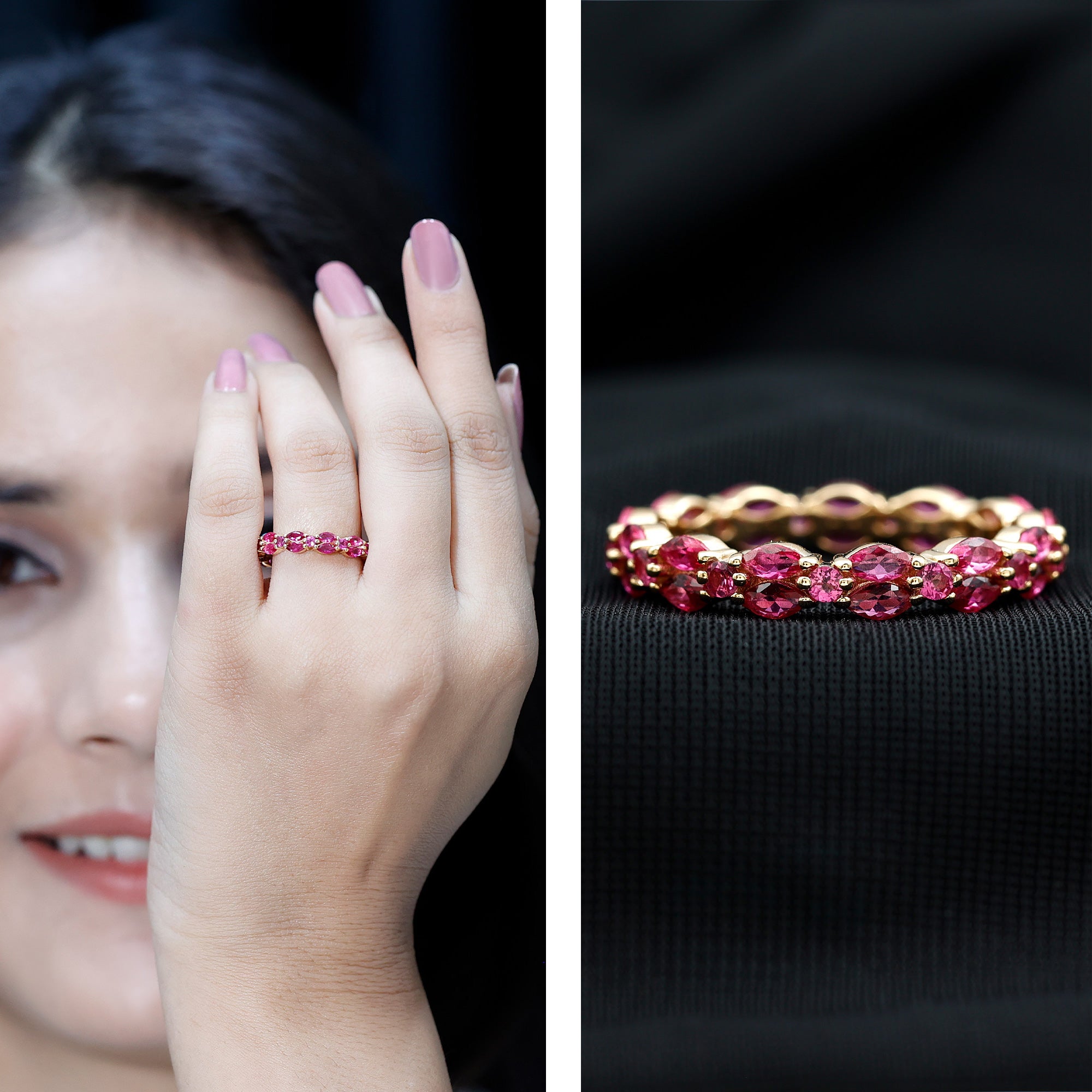 Rosec Jewels-Marquise and Round Cut Created Ruby Contemporary Eternity Ring