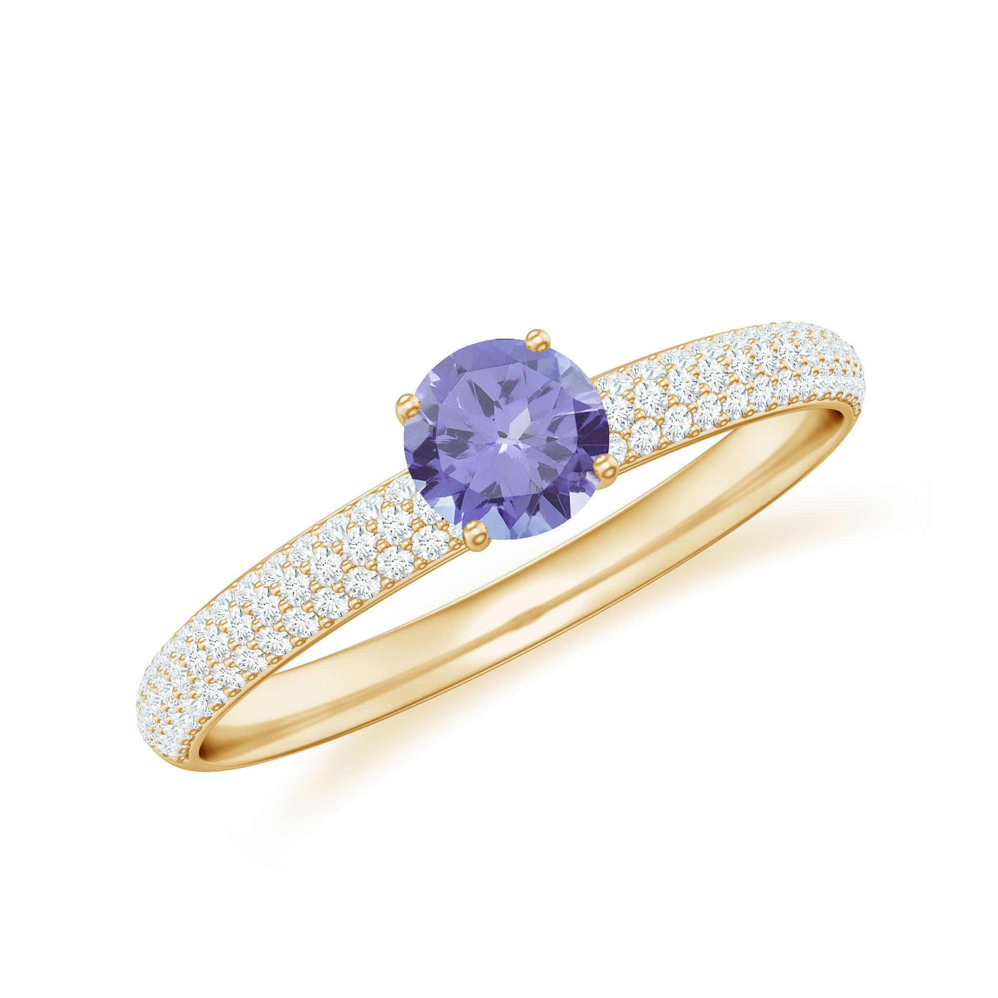 Rosec Jewels-Natural Tanzanite Engagement Ring with Pave Diamond Side Stones