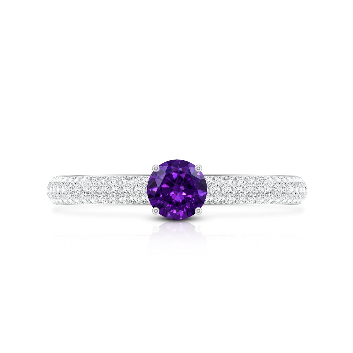 Natural Amethyst Engagement Ring with Diamond for Women AAA - Rosec Jewels