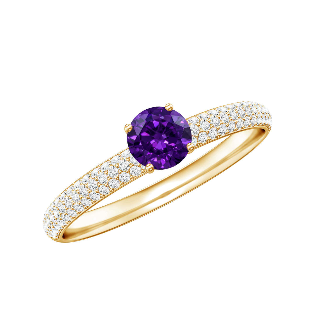 Natural Amethyst Engagement Ring with Diamond for Women AAA - Rosec Jewels