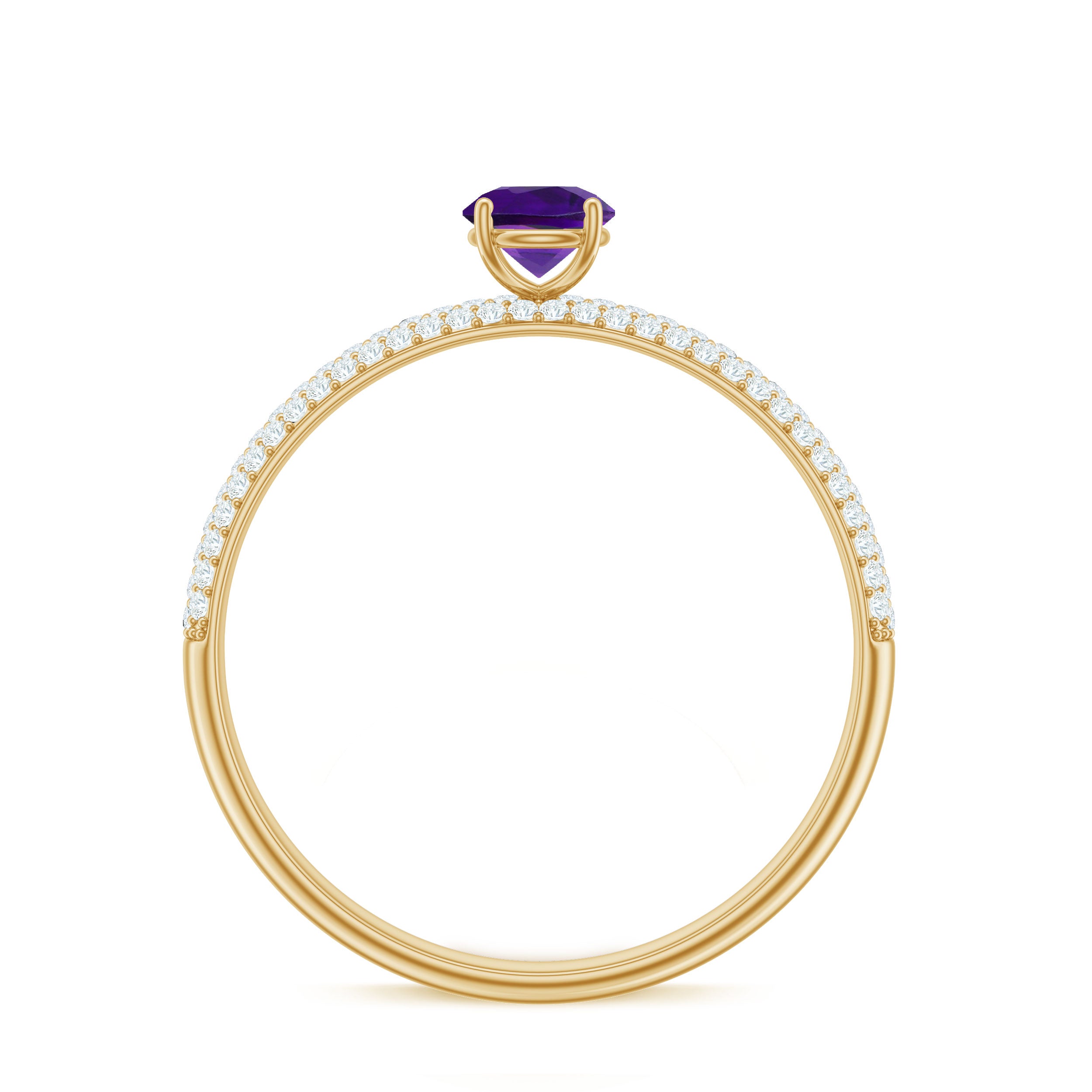 Rosec Jewels-Natural Amethyst Engagement Ring with Diamond for Women