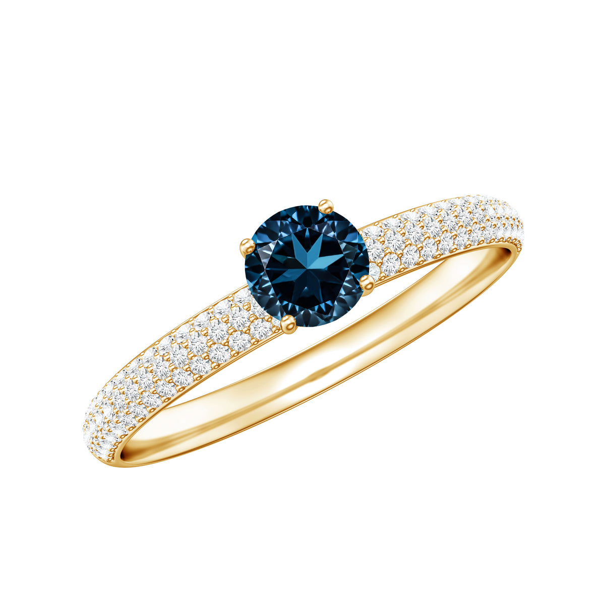 0.6 Carat London Blue Topaz Solitaire Promise Ring with Diamond AAA - Rosec Jewels