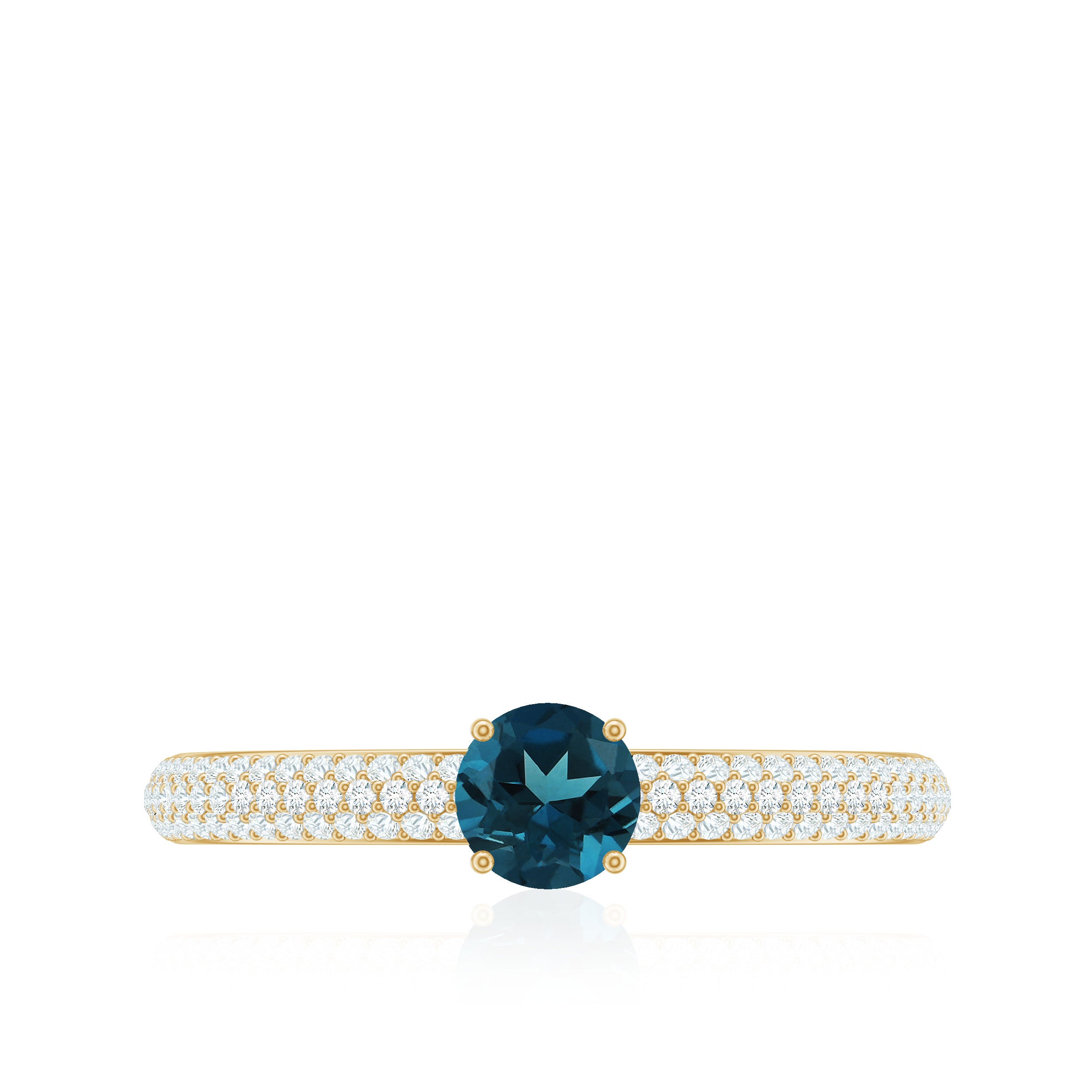 5mm London Blue Topaz Solitaire Promise Ring with Diamond AAA - Rosec Jewels