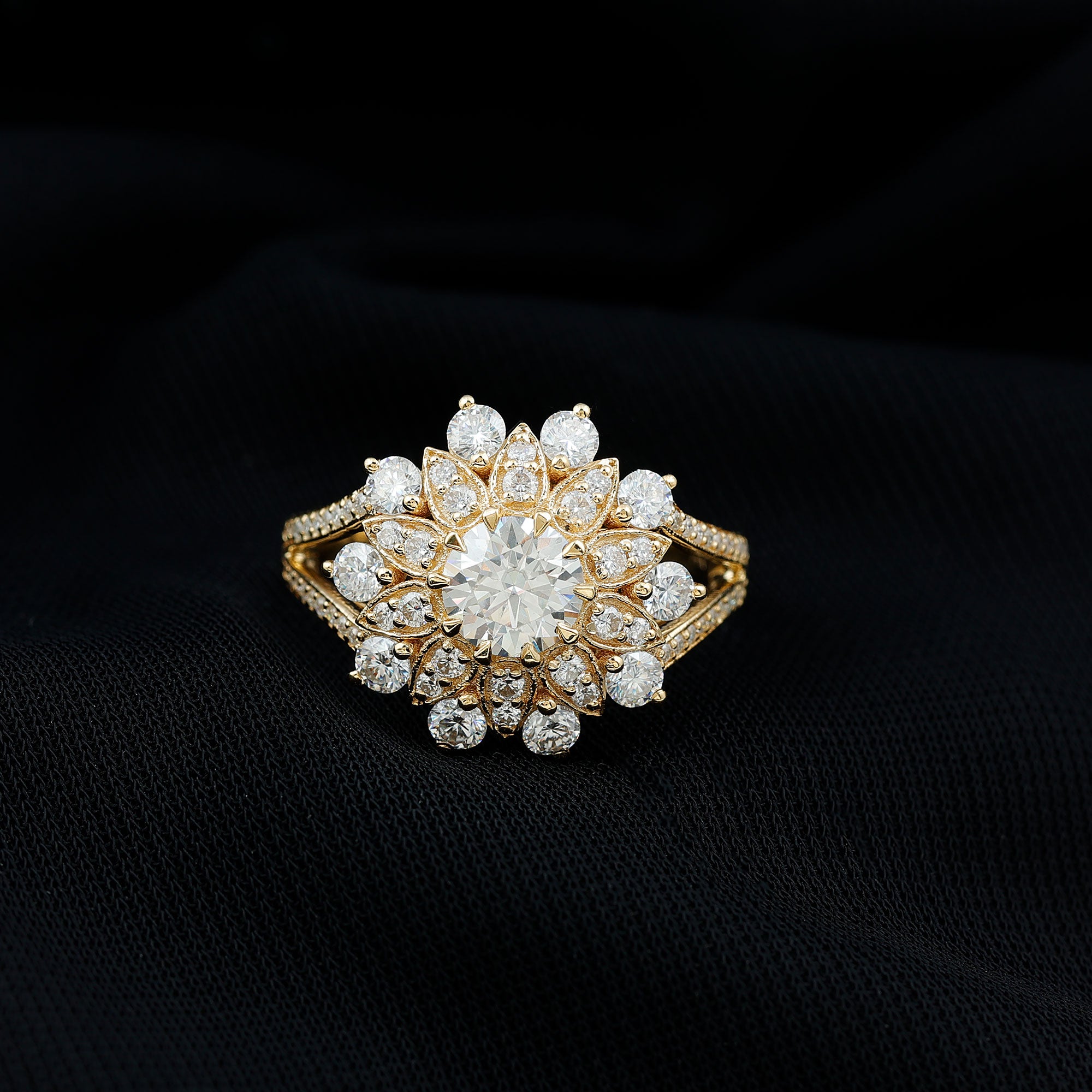 Certified Moissanite Statement Flower Engagement Ring D-VS1 - Rosec Jewels