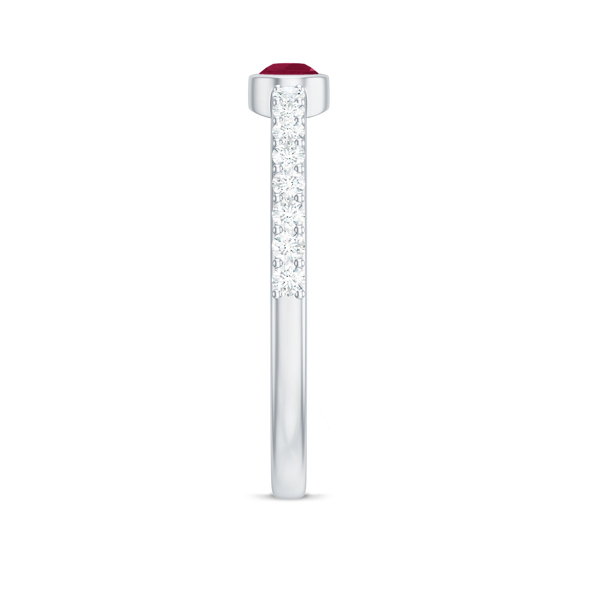 Rosec Jewels-East West Style Pear Shape Ruby Promise Ring with Diamond