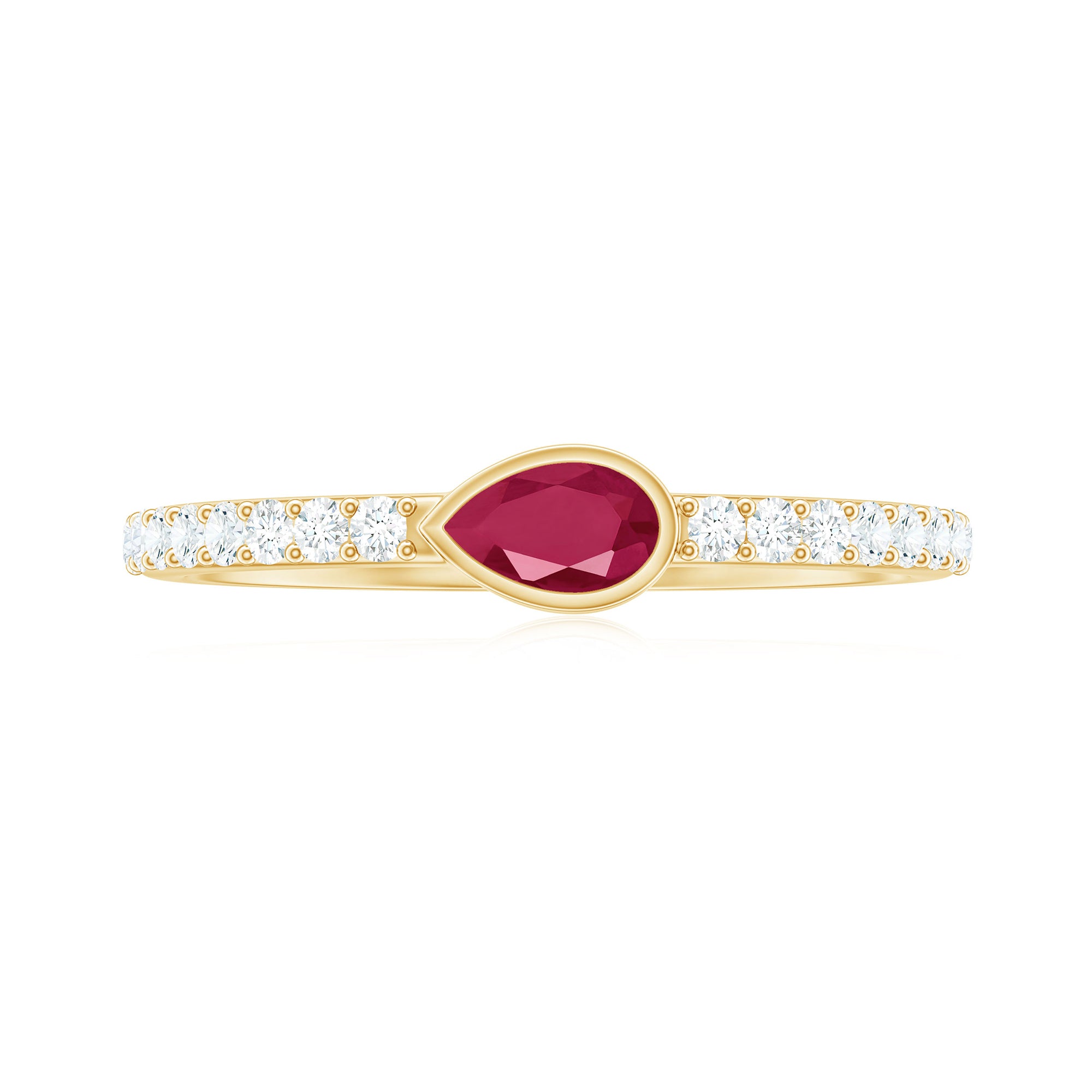 Rosec Jewels-East West Style Pear Shape Ruby Promise Ring with Diamond