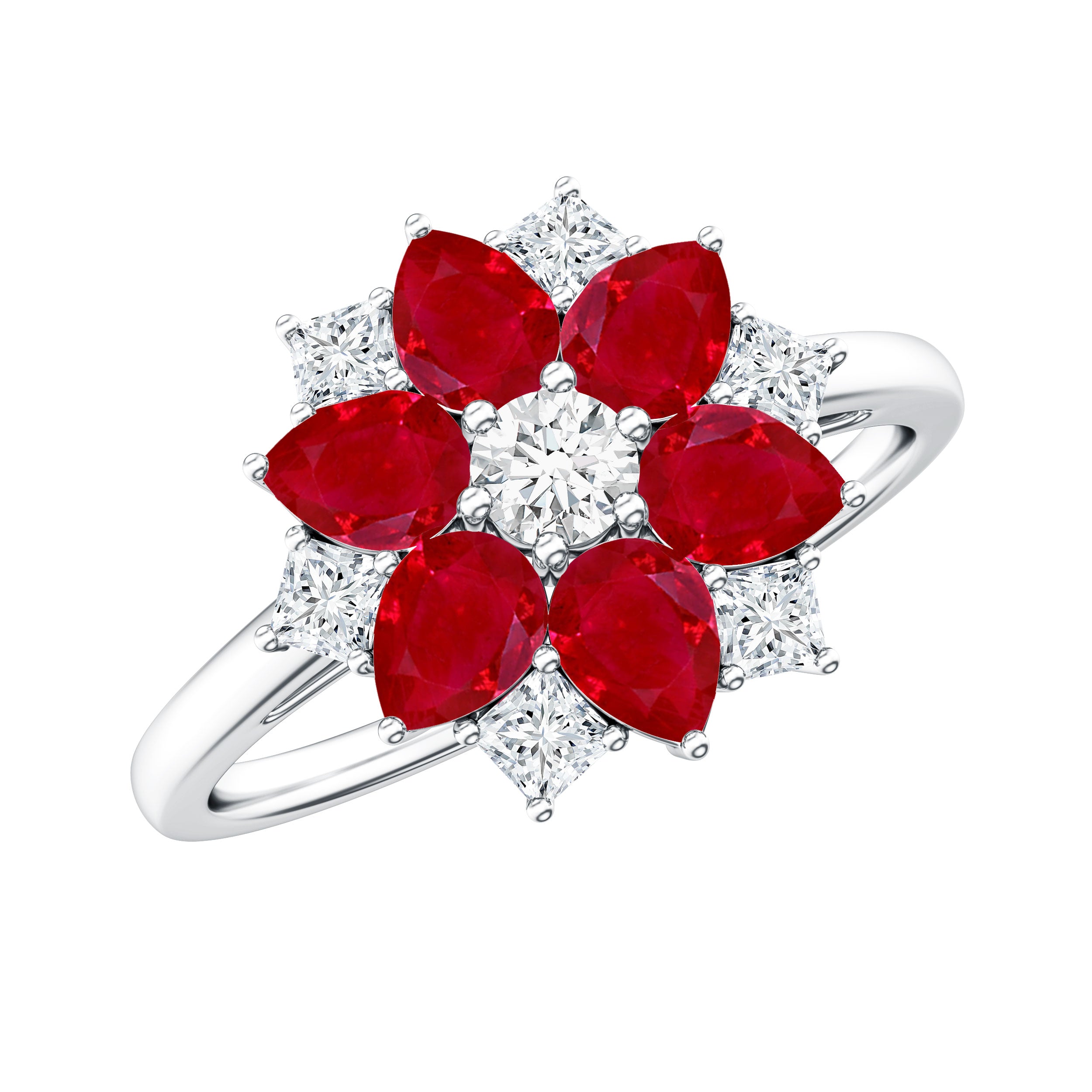 Natural 1.8 Carat Ruby Diamond Flower Engagement Ring for Women AAA - Rosec Jewels