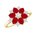 Rosec Jewels-Natural 1.8 Carat Ruby Diamond Flower Engagement Ring for Women