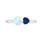 Rosec Jewels-Natural Heart Shape Ethiopian Opal and Blue Sapphire 2 Stone Promise Ring