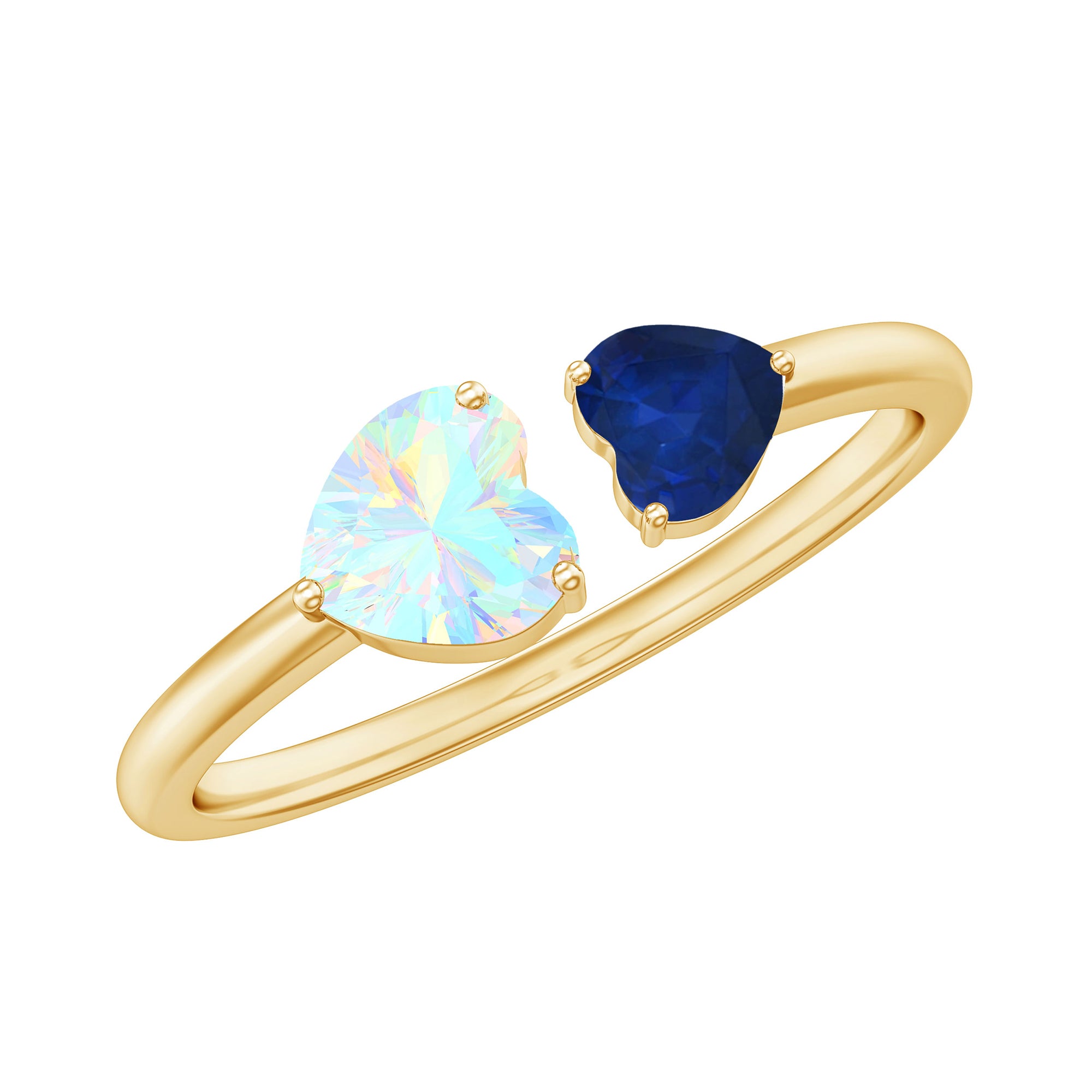 Rosec Jewels-Natural Heart Shape Ethiopian Opal and Blue Sapphire 2 Stone Promise Ring