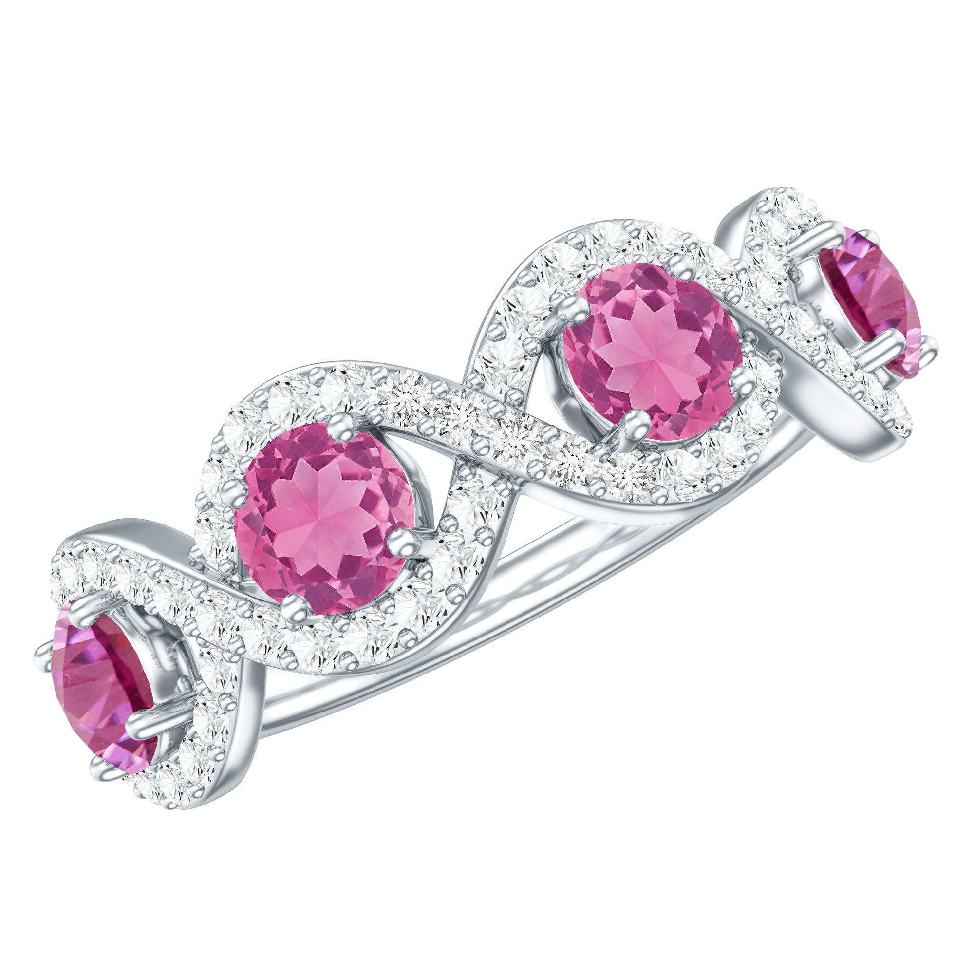 Rosec Jewels-Pink Tourmaline Infinity Half Eternity Band Ring with Diamond