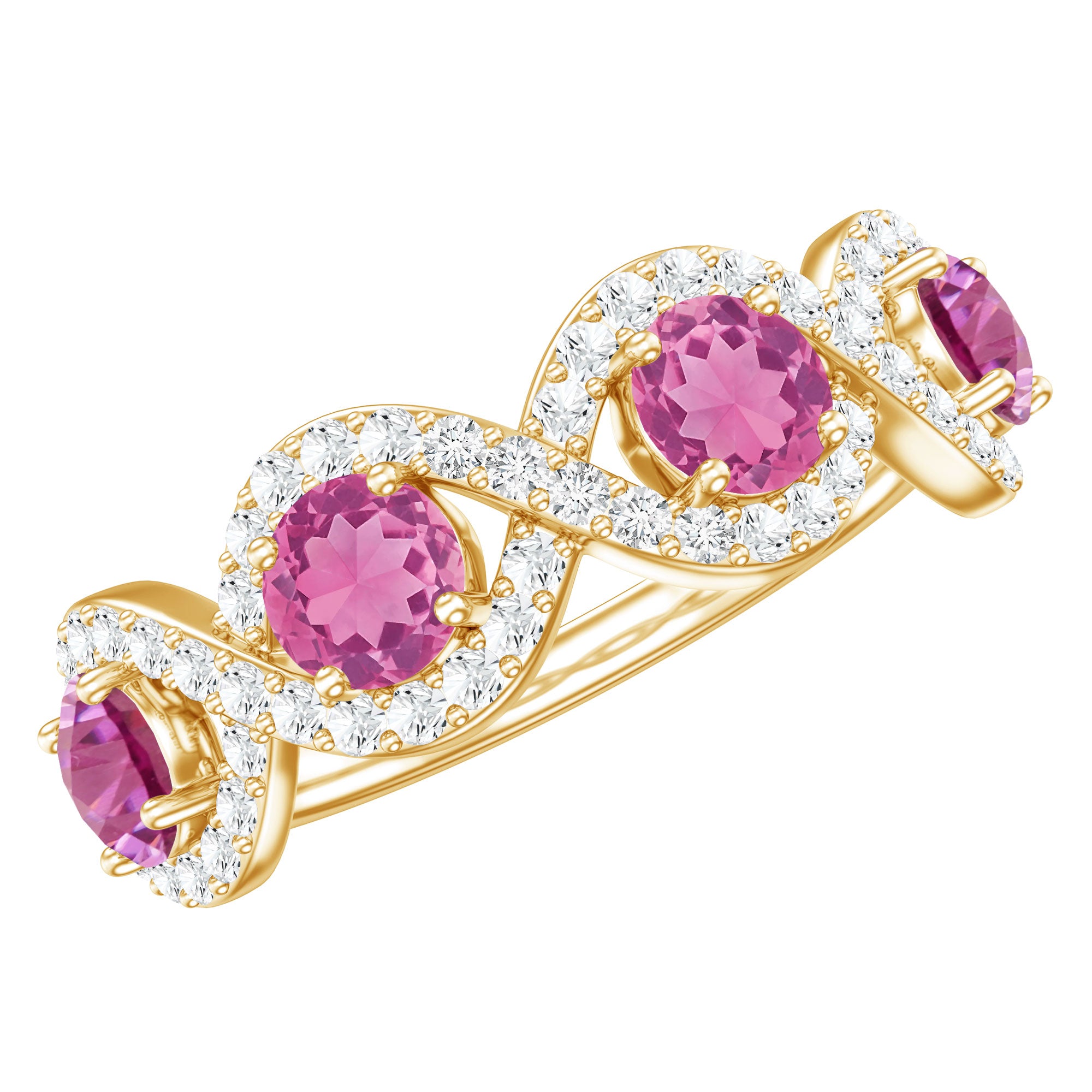 Rosec Jewels-Pink Tourmaline Infinity Half Eternity Band Ring with Diamond
