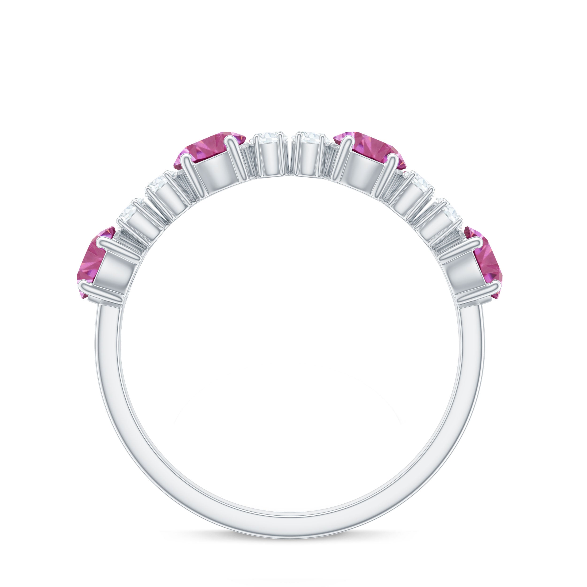 Alternate Semi Eternity Ring with Pink Tourmaline and Diamond AAA - Rosec Jewels