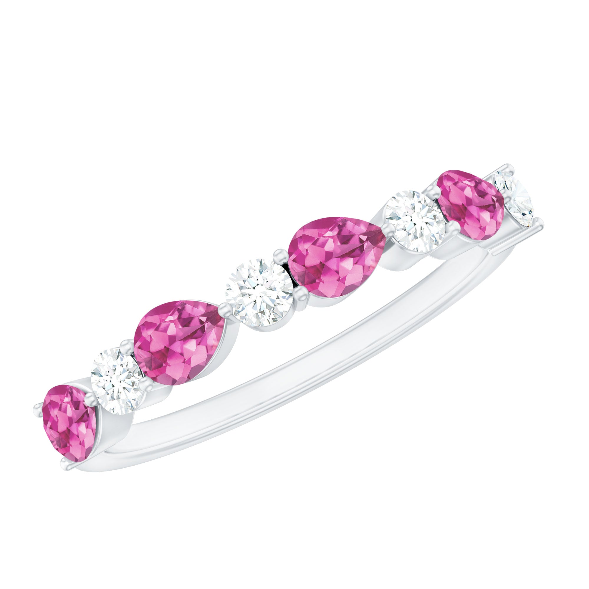 Rosec Jewels-Natural Pink Tourmaline and Diamond Wedding Band For Her