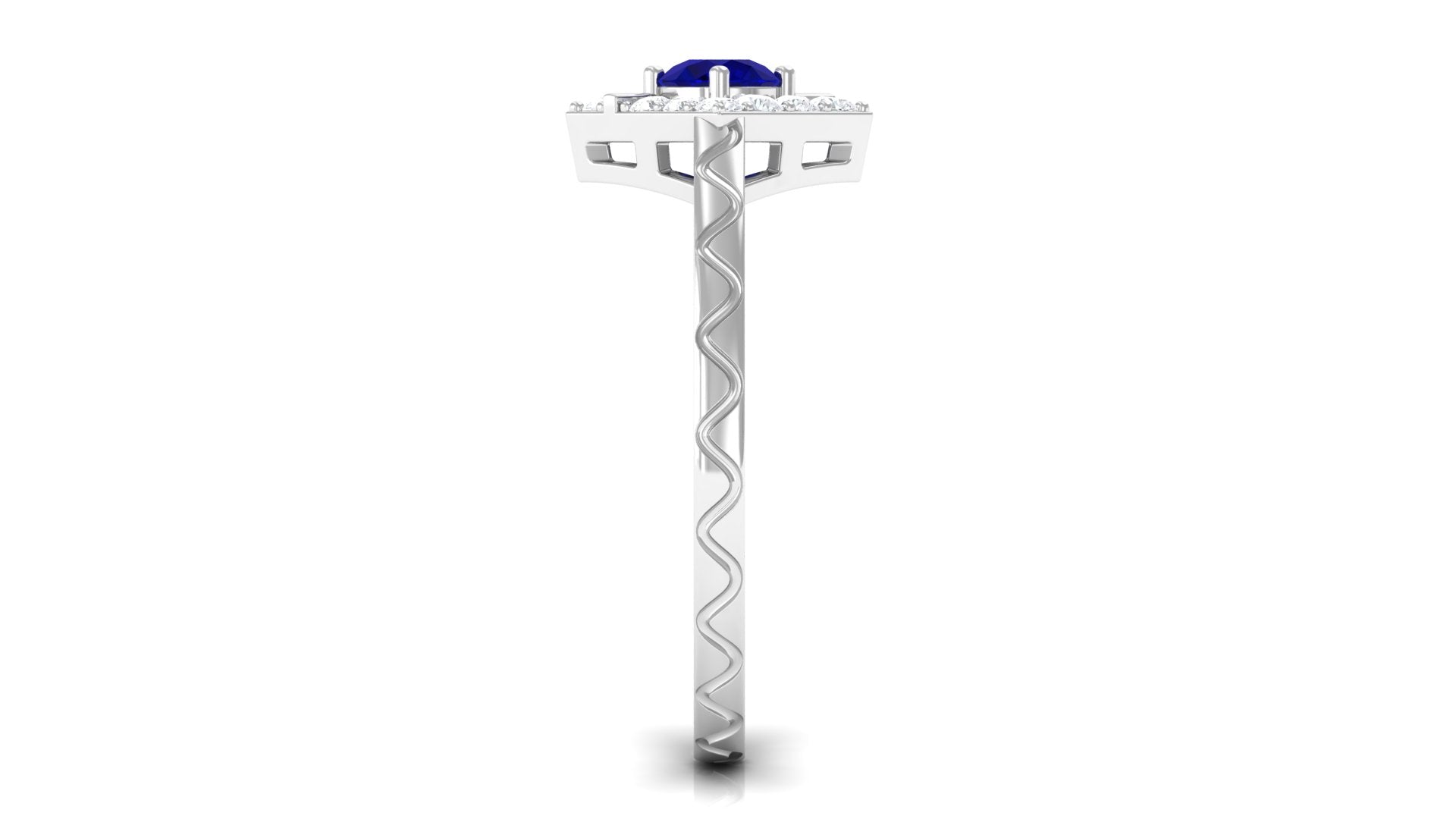 Rosec Jewels-3/4 CT Minimal Blue Sapphire and Diamond Ring with Textured Details