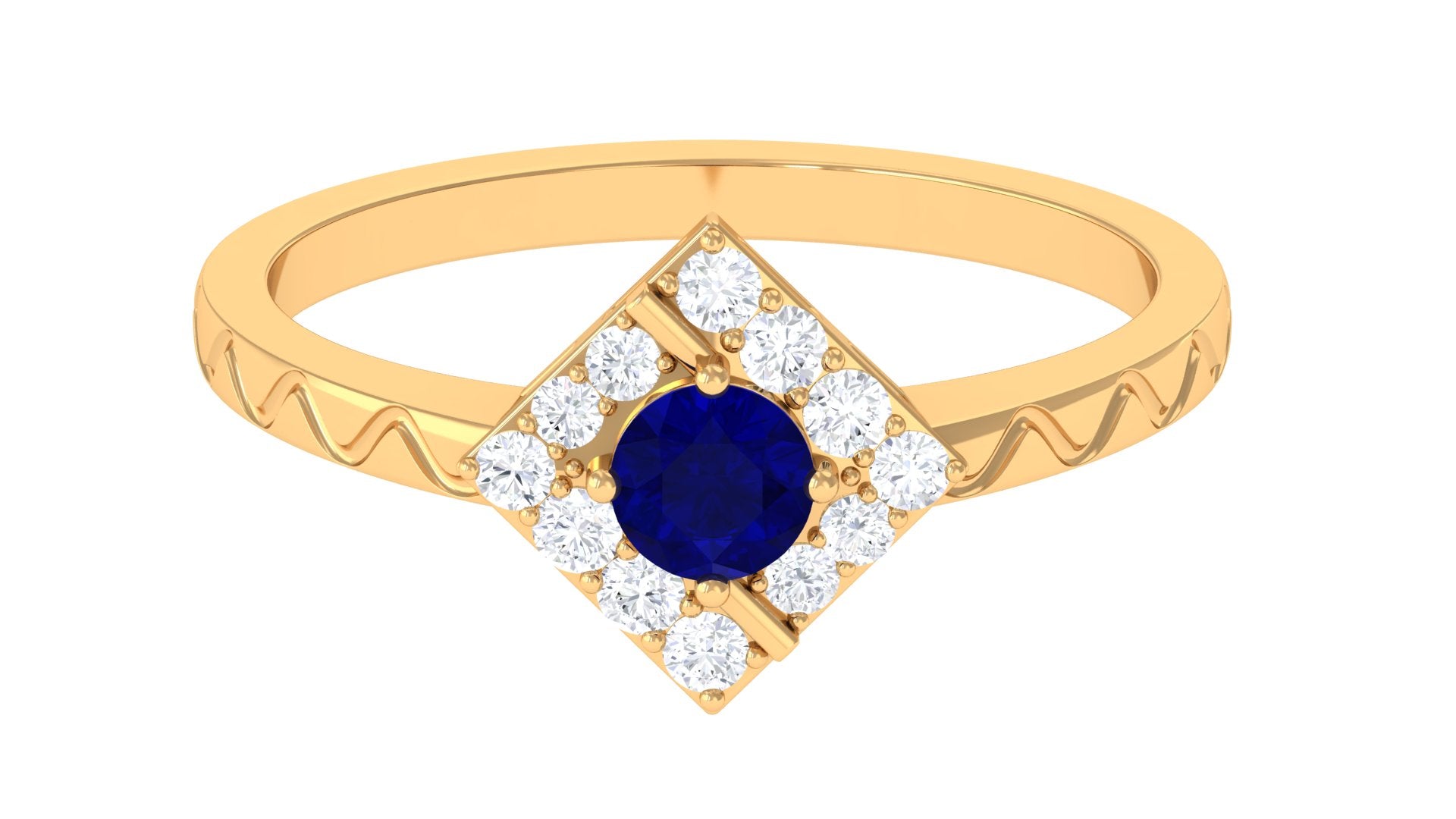 Rosec Jewels-3/4 CT Minimal Blue Sapphire and Diamond Ring with Textured Details