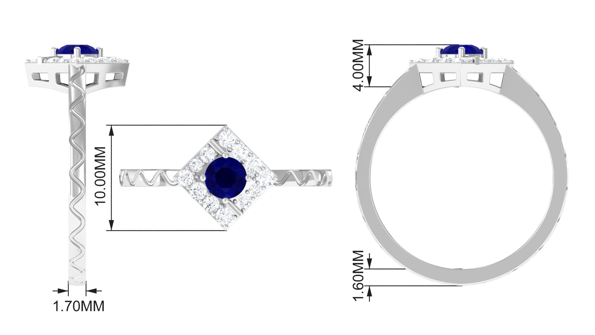 Rosec Jewels-3/4 CT Minimal Blue Sapphire and Diamond Ring with Textured Details