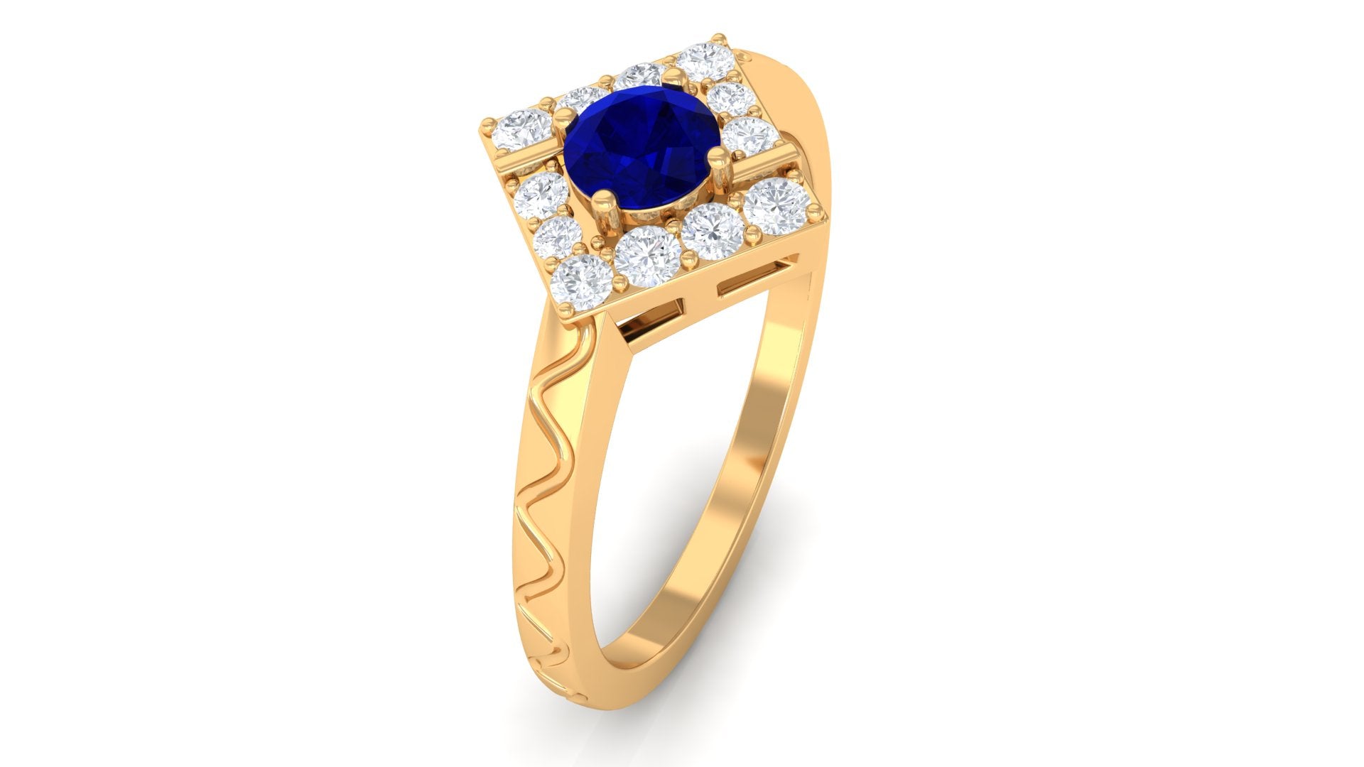 Rosec Jewels-3/4 CT Minimal Blue Sapphire and Diamond Ring with Textured Details