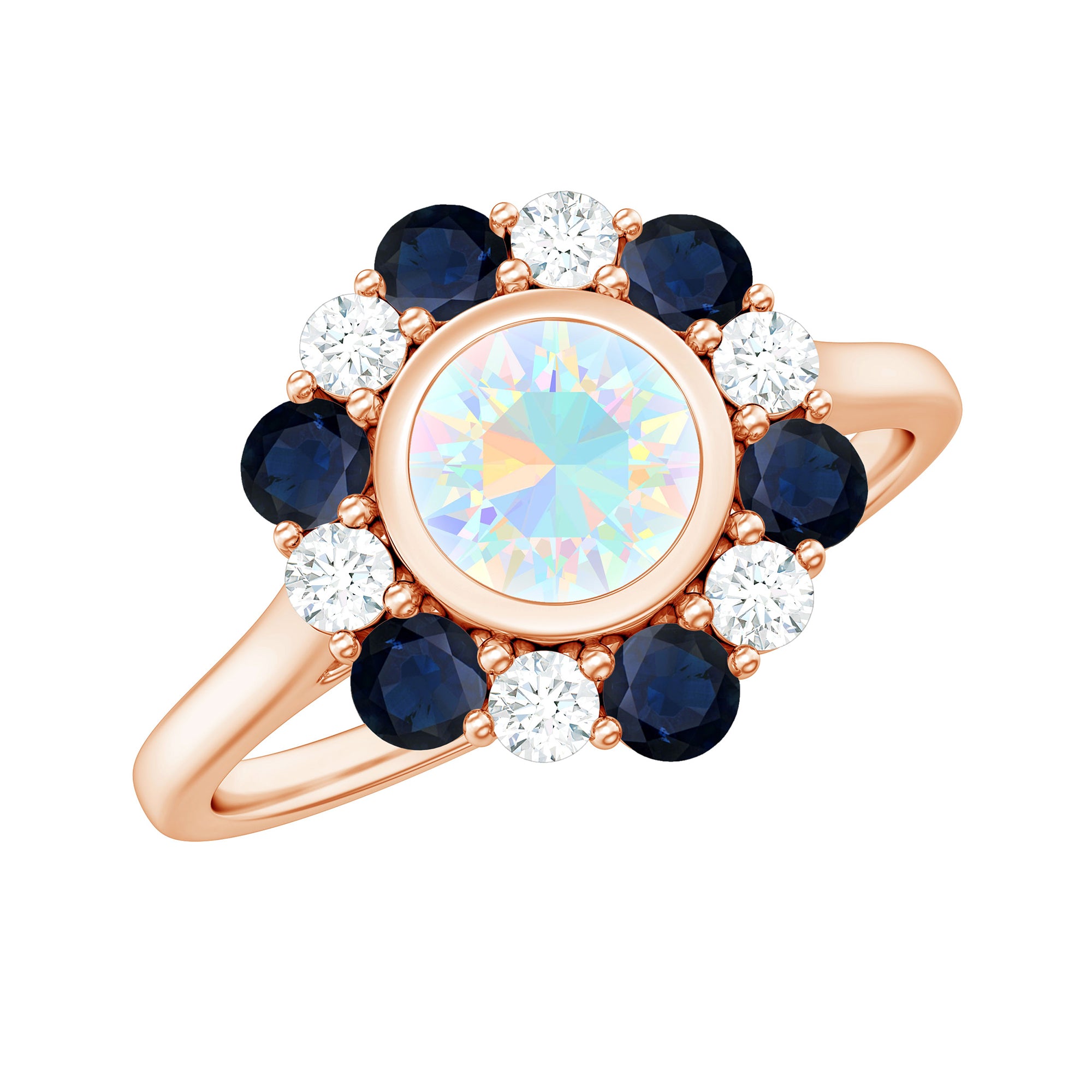 1.5 CT Ethiopian Opal Engagement Ring with Blue Sapphire and Moissanite Ethiopian Opal - ( AAA ) - Quality - Rosec Jewels