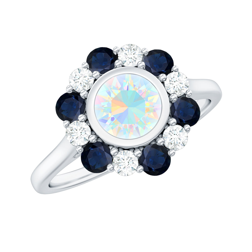 1.5 CT Ethiopian Opal Engagement Ring with Blue Sapphire and Moissanite Ethiopian Opal - ( AAA ) - Quality - Rosec Jewels