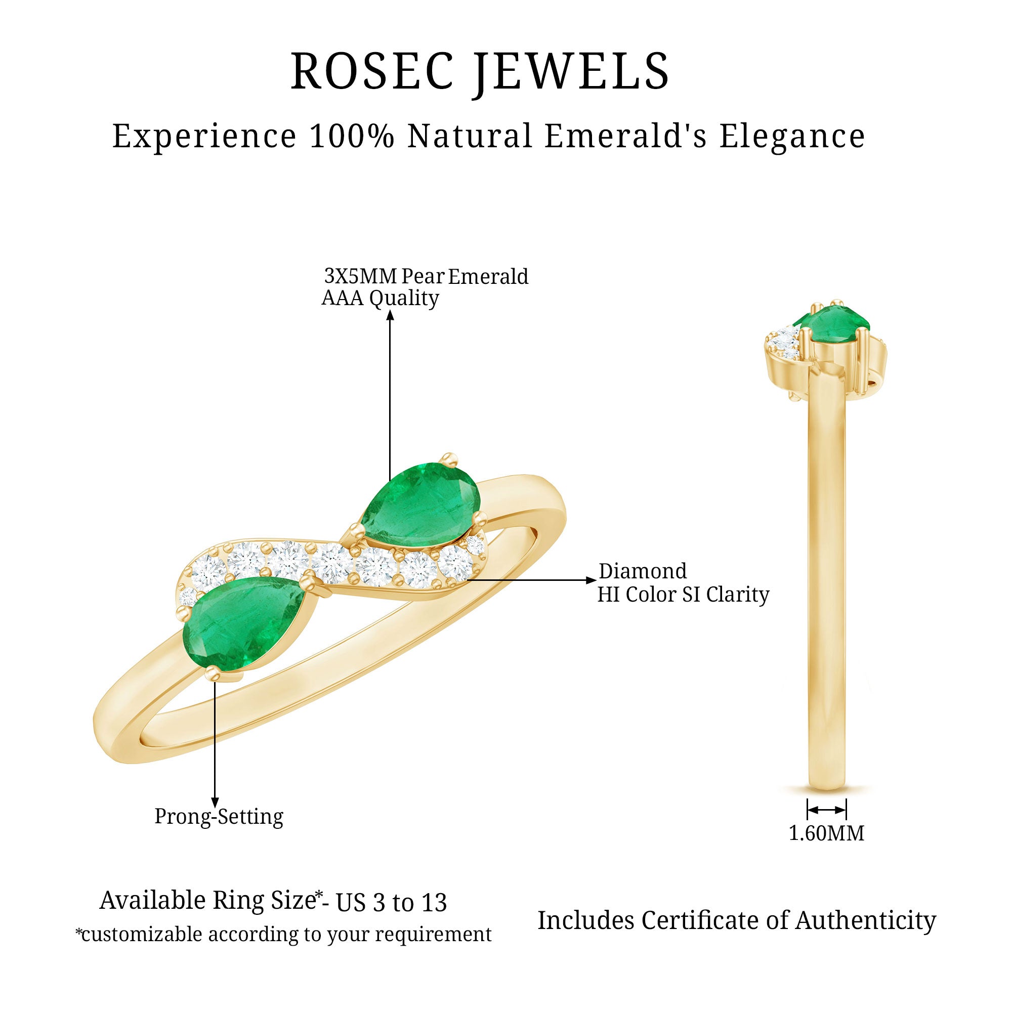 Rosec Jewels-Natural Pear Emerald and Diamond Infinity Promise Ring