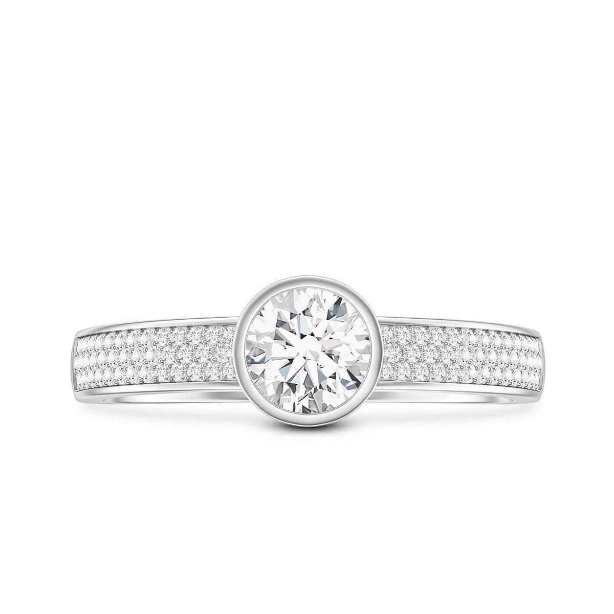 Bezel Set Moissanite Engagement Ring with Side Stones D-VS1 - Rosec Jewels