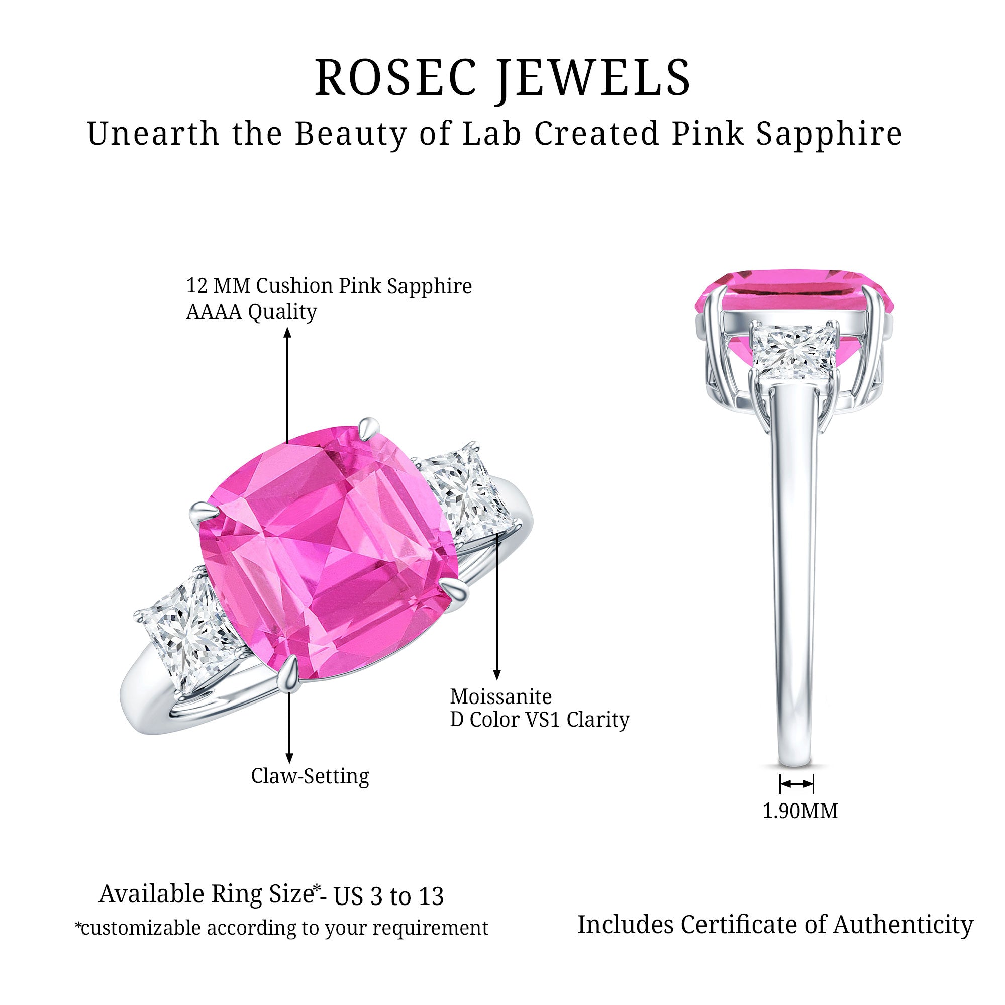 Lab Created Pink Sapphire Statement Engagement Ring with
