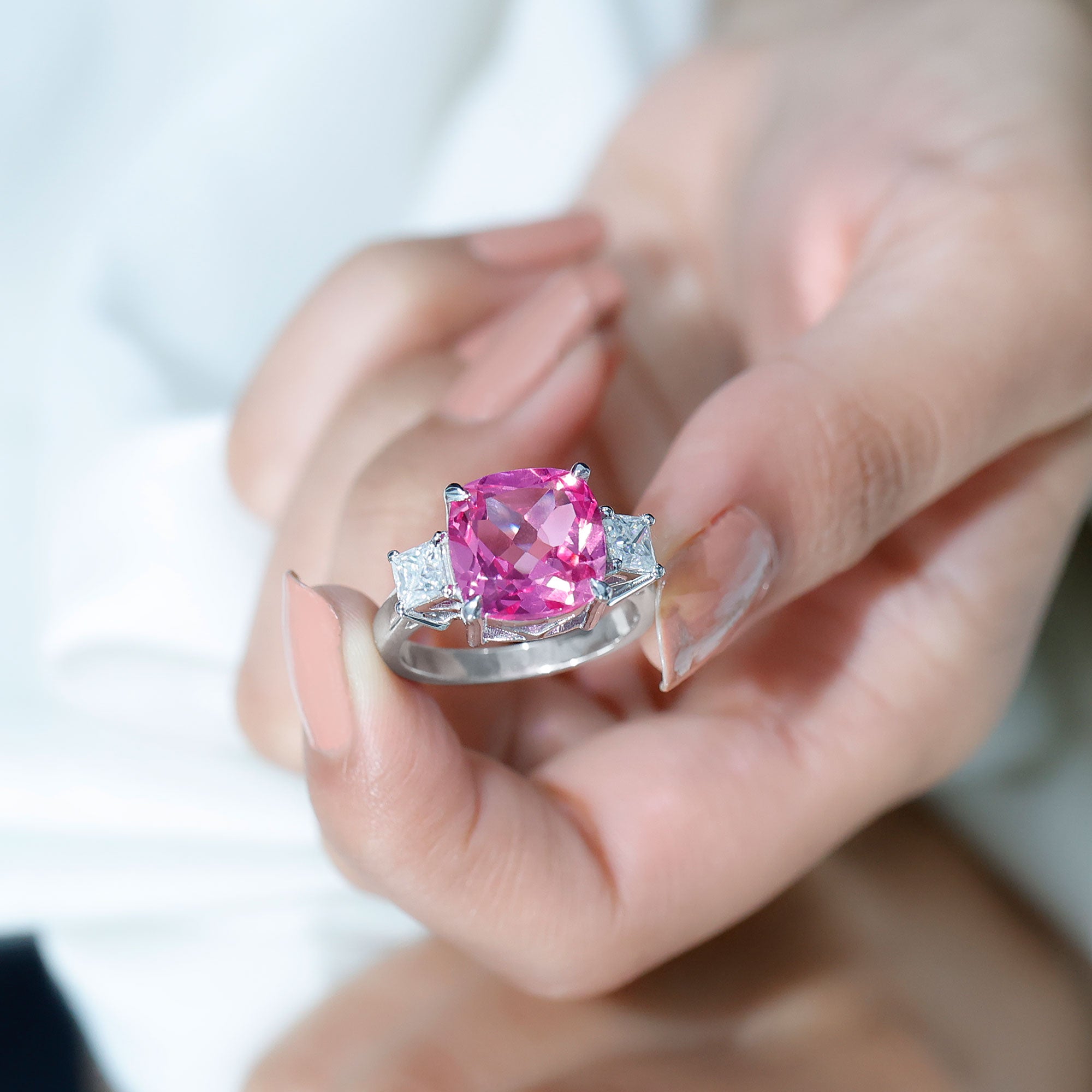 Lab Created Pink Sapphire Statement Engagement Ring with