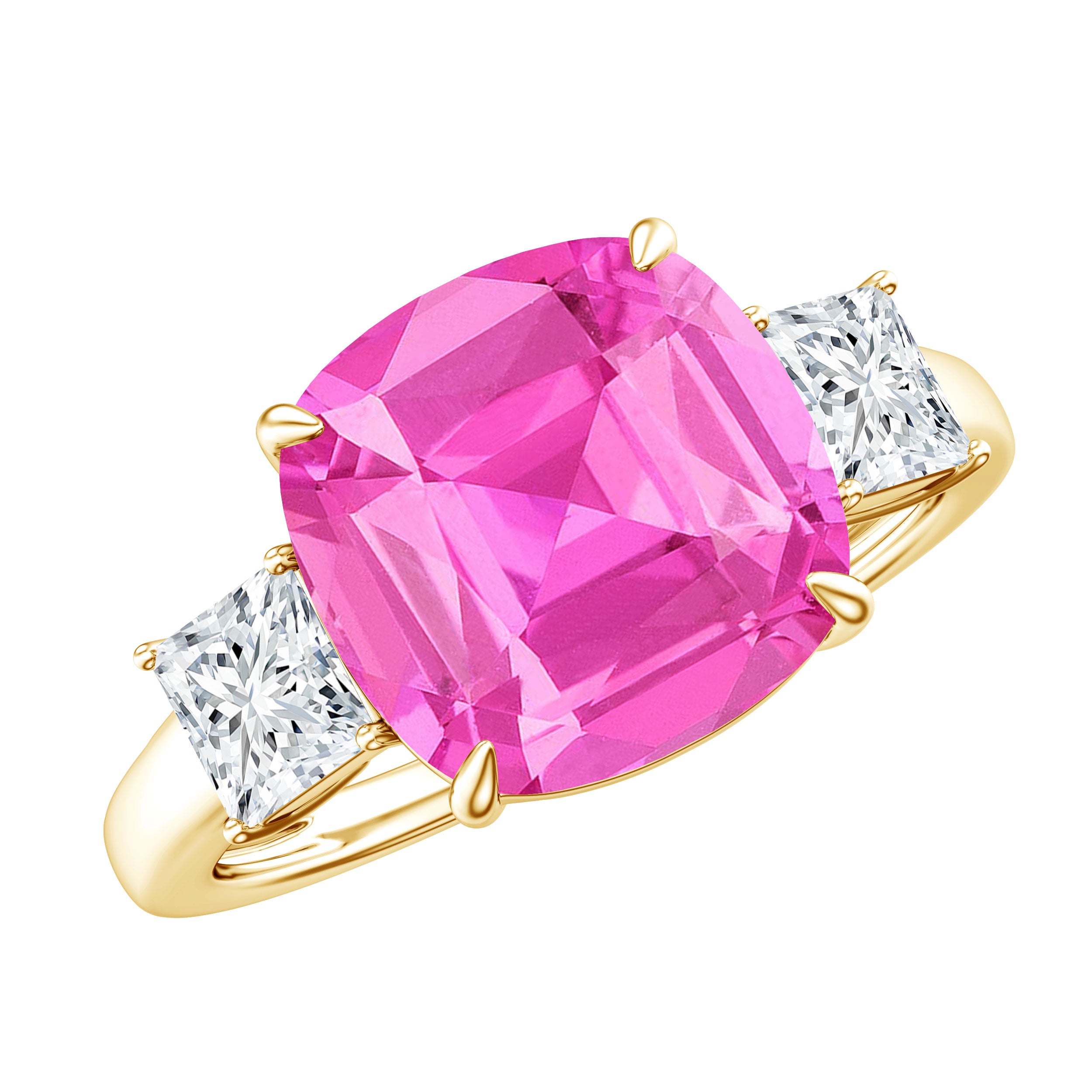 Lab Created Pink Sapphire Statement Engagement Ring with Moissanite AAAA - Rosec Jewels