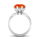 Created Orange Sapphire Floral Bridal Ring Set with Moissanite Accent Lab Created Orange Sapphire - ( AAAA ) - Quality - Rosec Jewels