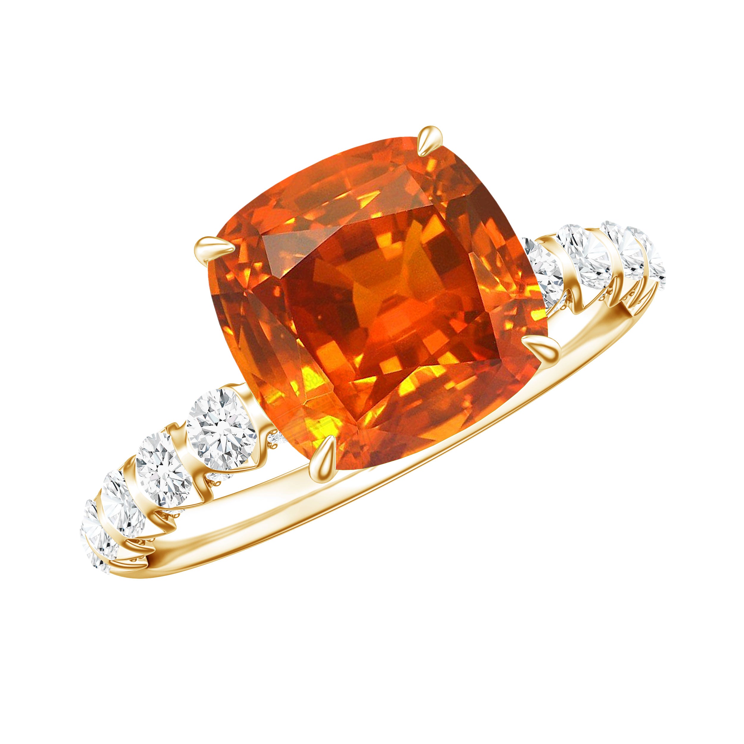 2.75 Carat Lab Grown Orange Sapphire Cushion Cut Engagement Ring with Diamond AAAA - Rosec Jewels