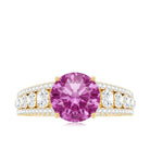 Created Pink Sapphire Engagement Ring with Moissanite Side Stones AAAA - Rosec Jewels