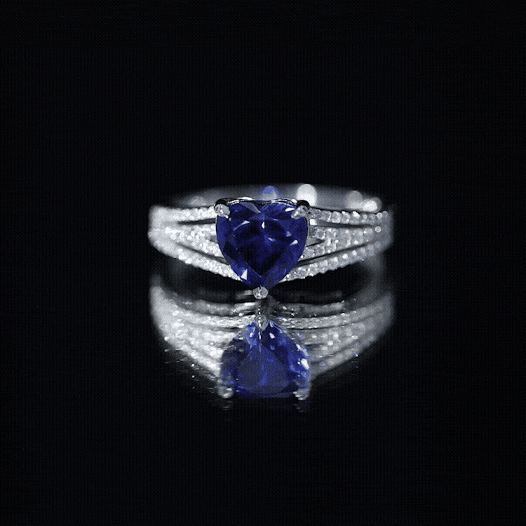 Certified 2 Carat Lab Grown Blue Sapphire Heart Engagement Ring with Diamond Split Shank AAAA - Rosec Jewels
