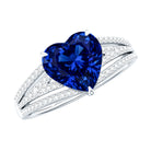 Certified 2 Carat Lab Grown Blue Sapphire Heart Engagement Ring with Diamond Split Shank AAAA - Rosec Jewels
