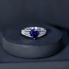 Certified 2 Carat Lab Grown Blue Sapphire Heart Engagement Ring with Diamond Split Shank AAAA - Rosec Jewels